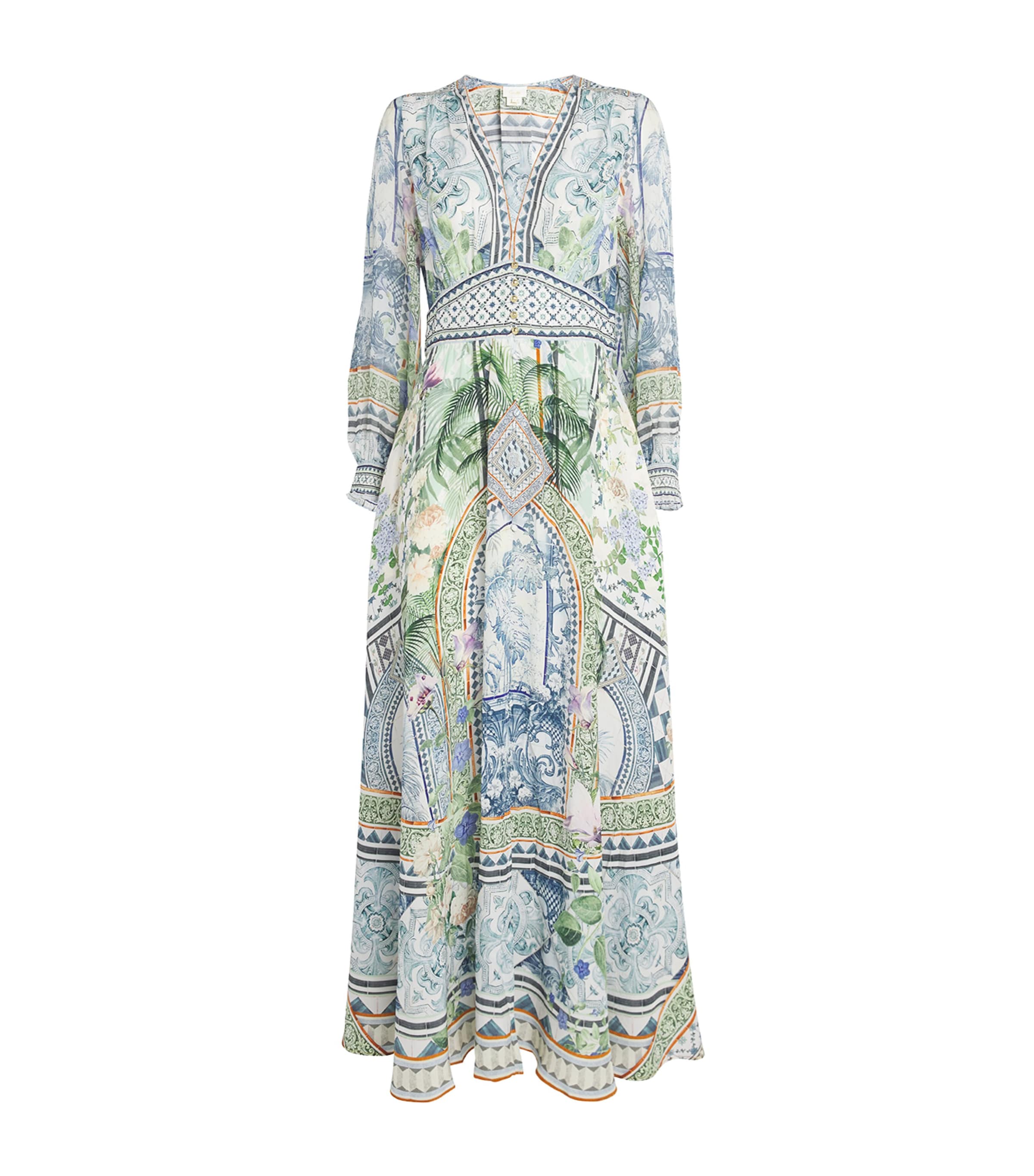 Camilla Jardim Party Button-front Dress With Shaped Waistband In Blue