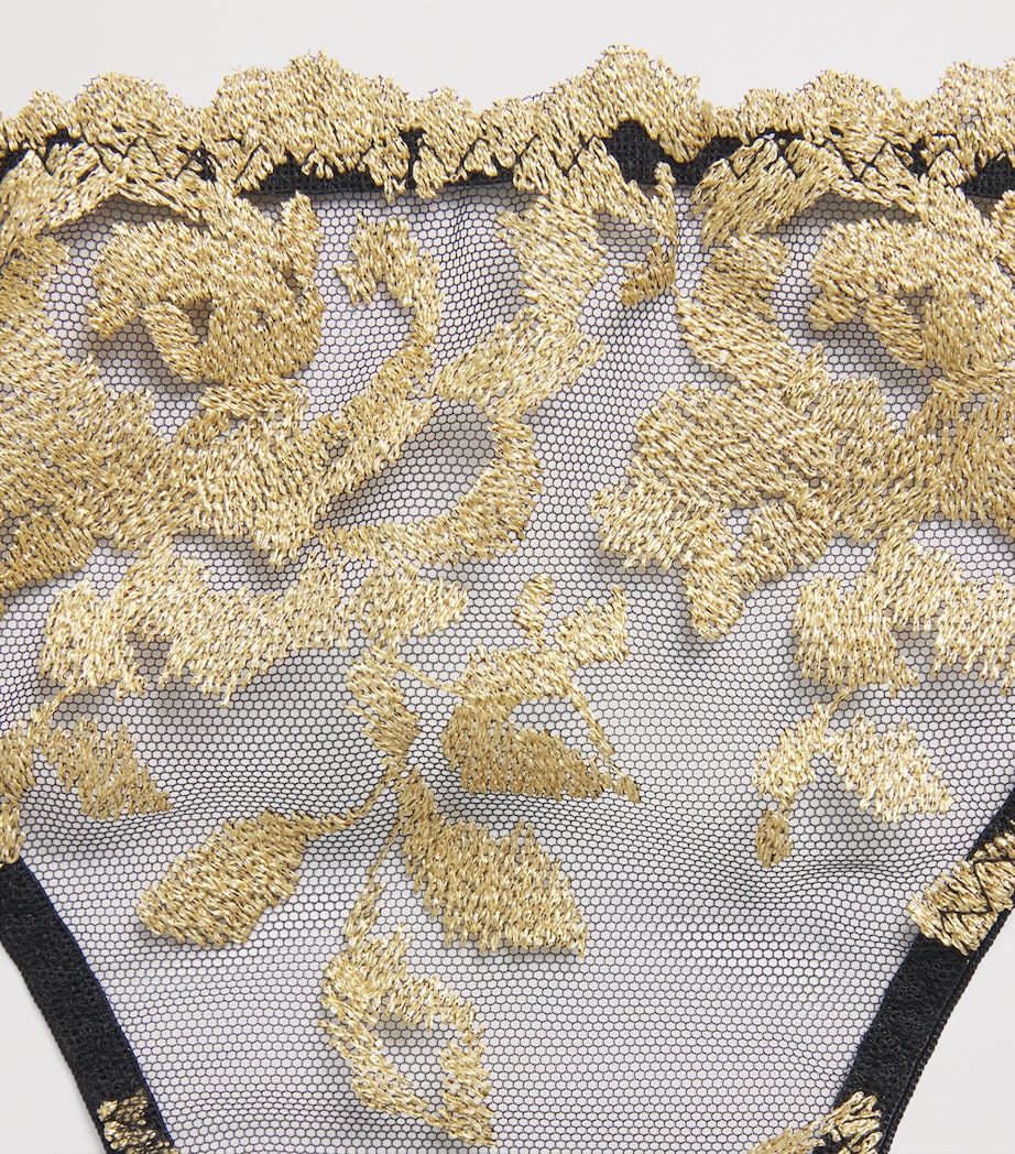 Coco De Mer Womens Flavia Open Briefs Onyx And Gold Image 2