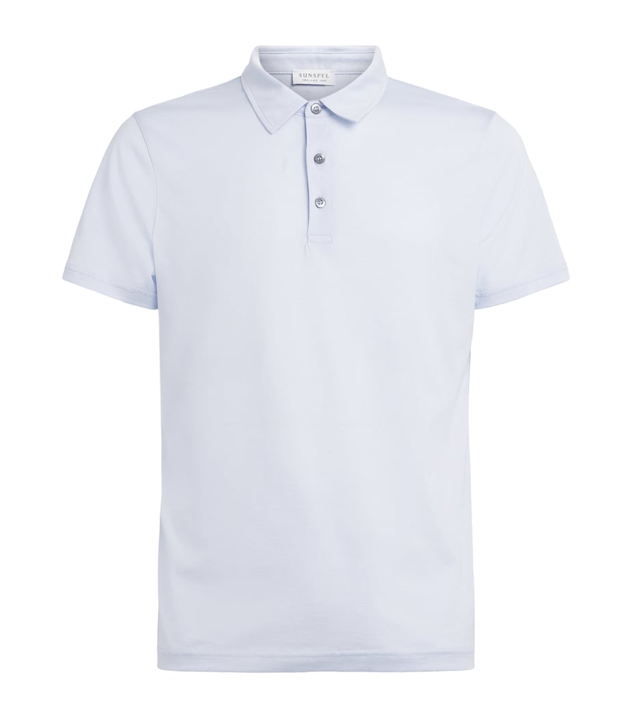 Sunspel Mens Supima Cotton Polo Shirt Buwu Light Blue Image 1