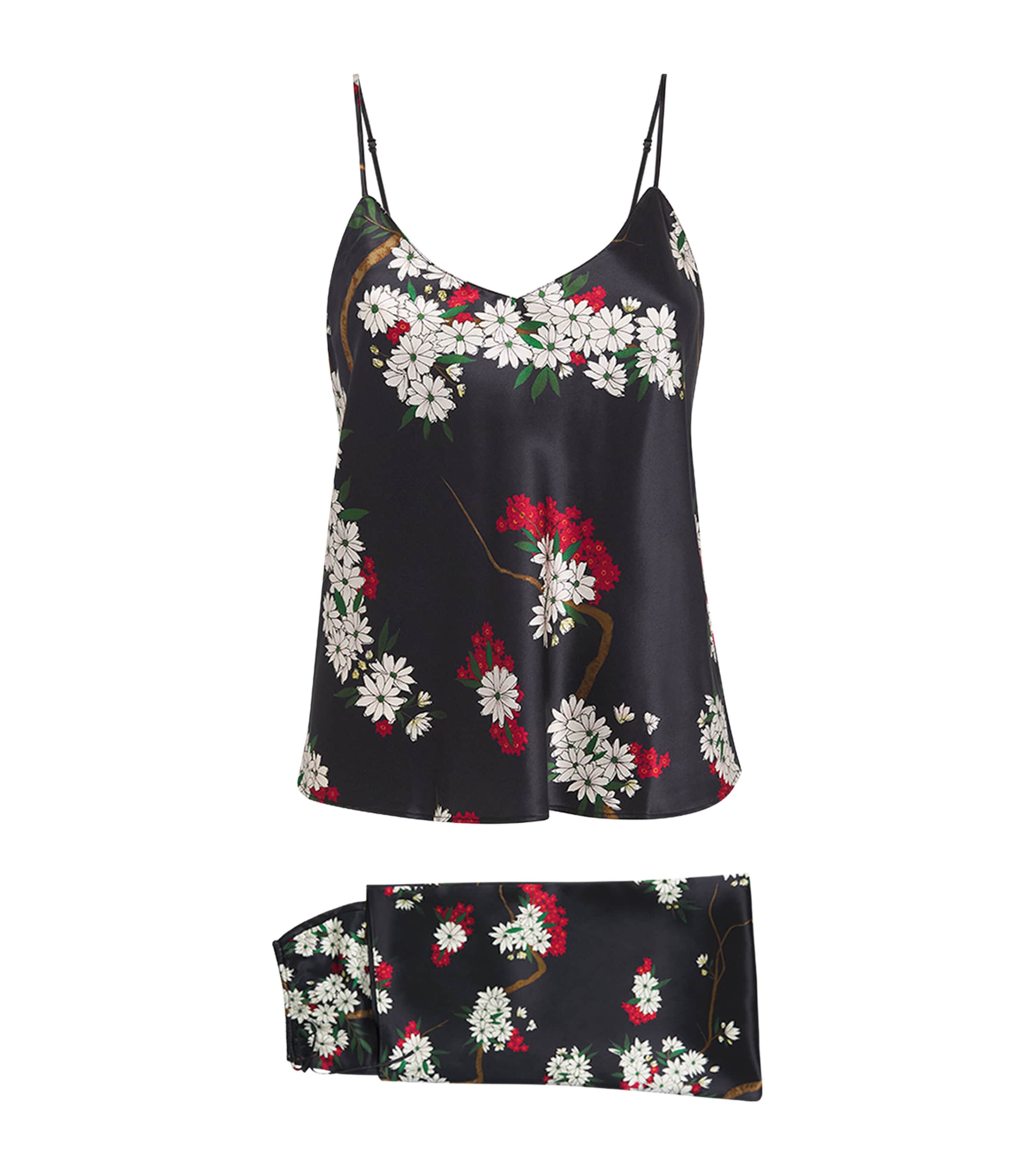 Olivia Von Halle Silk Floral Bliss Pyjama Set In Black