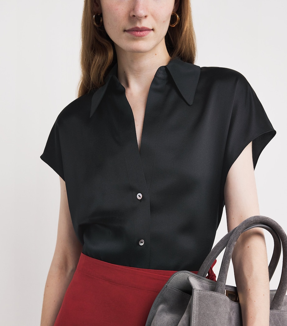 Ruched-Back Button-Up Blouse 001BLK-BLACK Image 6