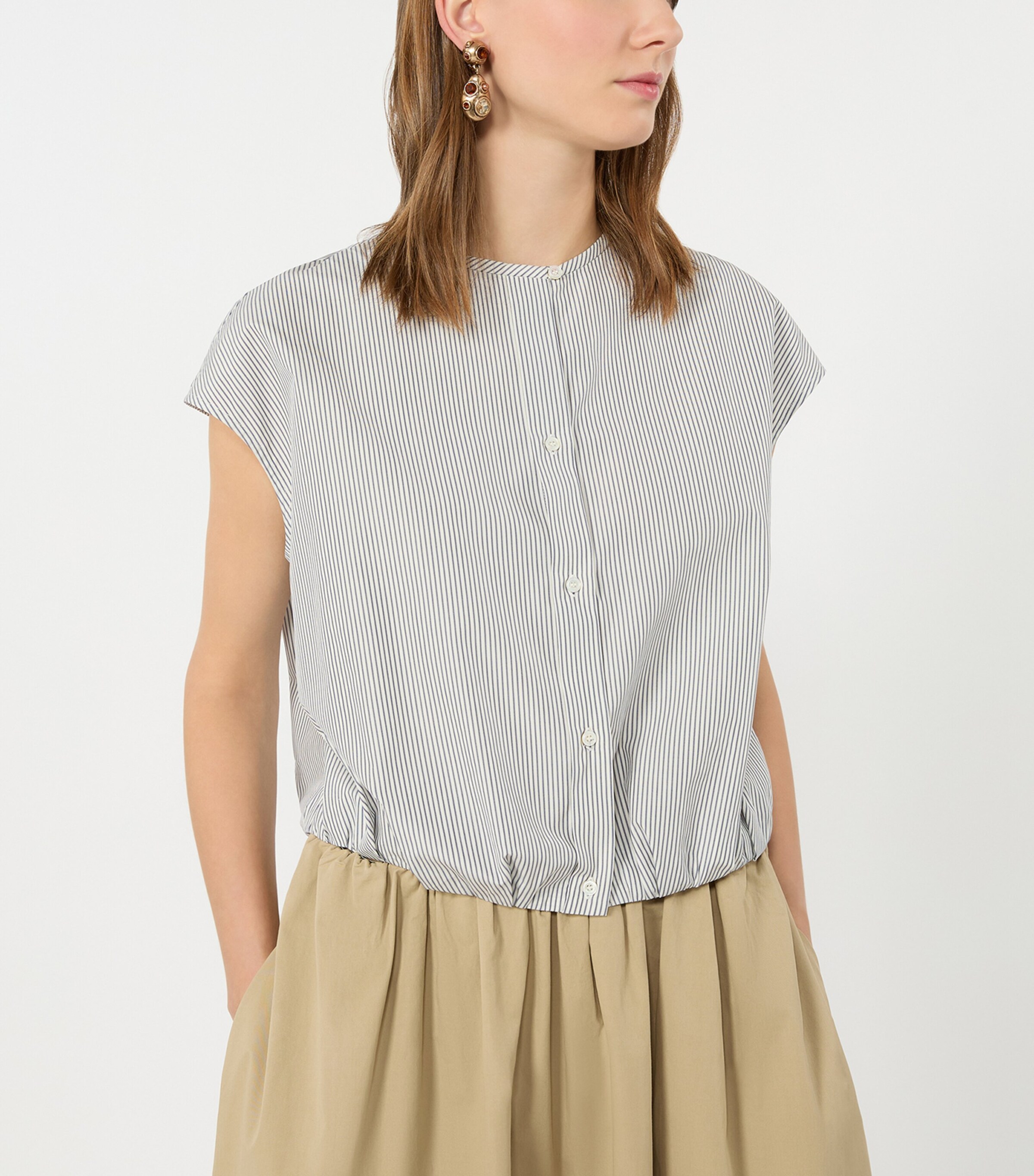 Weekend Max Mara Womens Collarless Stripe Shirt Navy Image 4