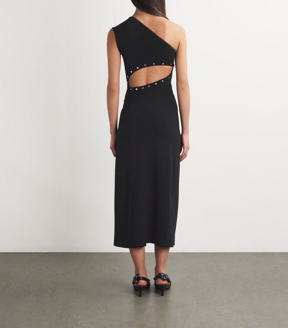 Ribbed Press-Stud Midi Dress BLACK Image 3