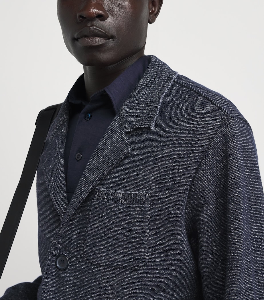 Paul & Shark Mens Virgin Wool-Linen Knitted Overshirt Blu Blu/bianco Image 3
