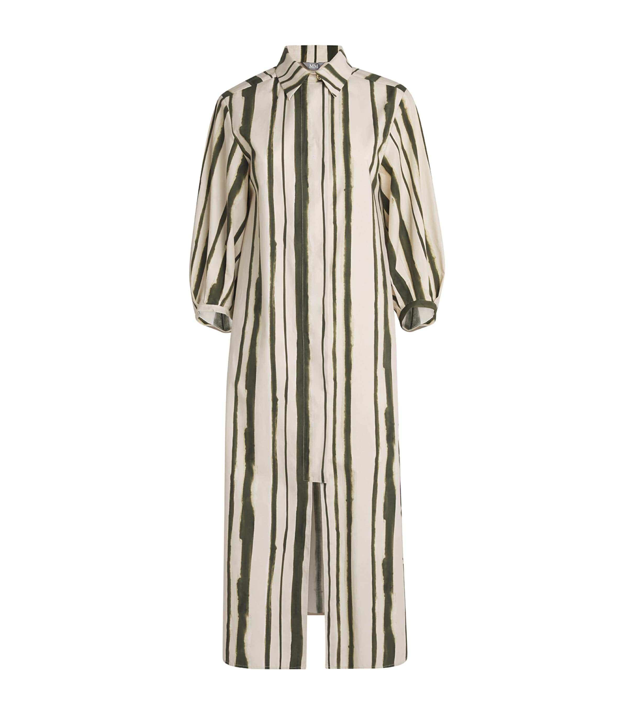 MM Womens Cotton Stripe Midi Shirt Dress Moss Green Image 1
