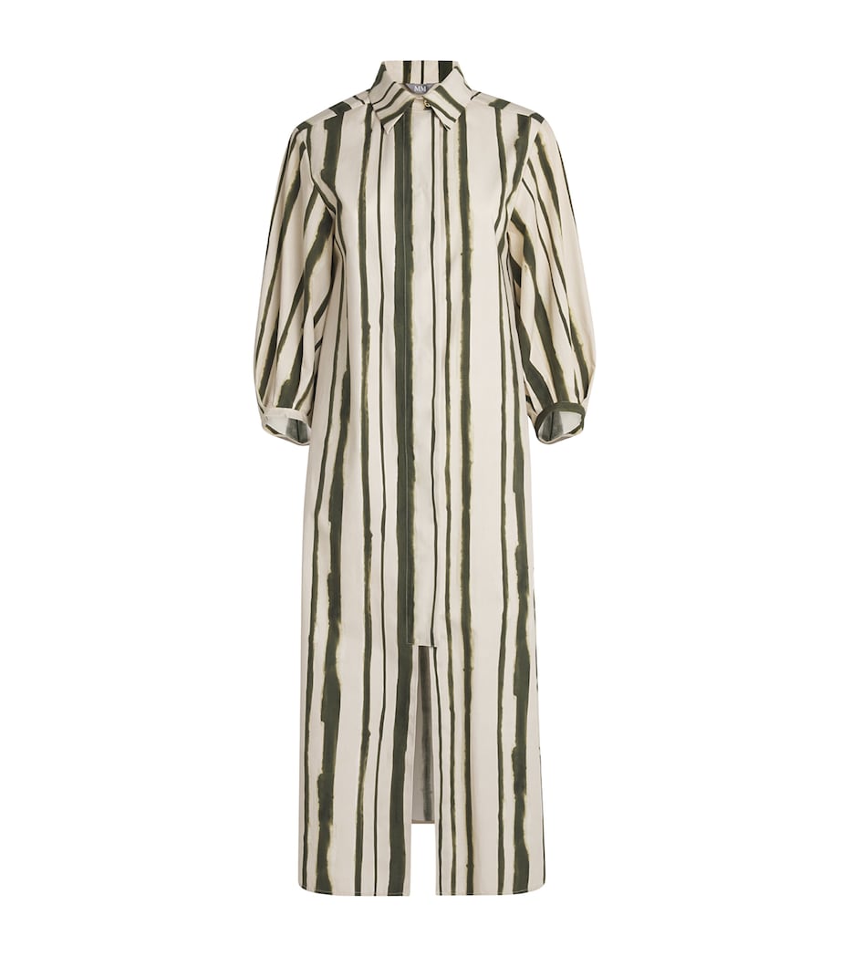 MM Womens Cotton Stripe Midi Shirt Dress Moss Green Image 1