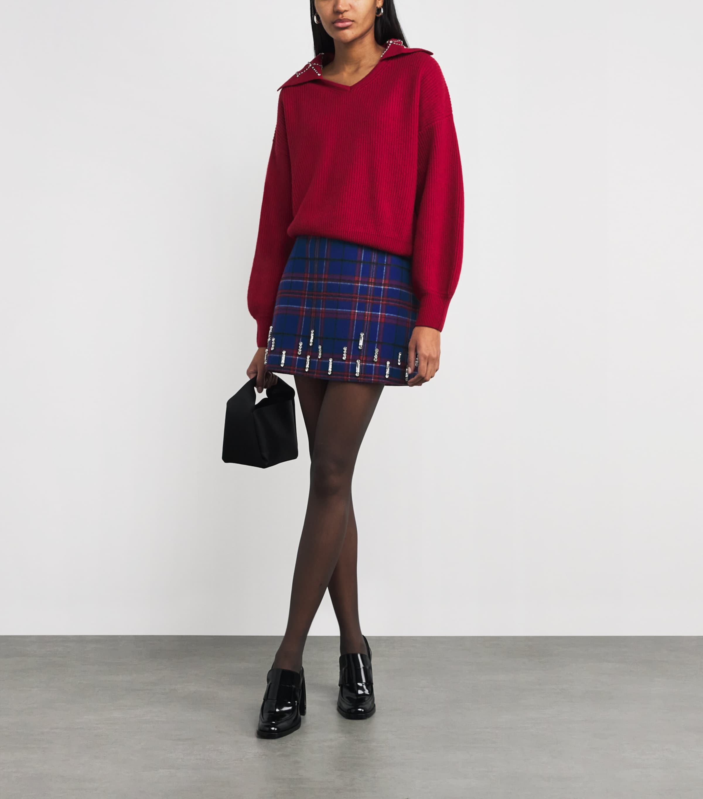 Wool-Blend Tartan Mini Skirt NAVY Image 2