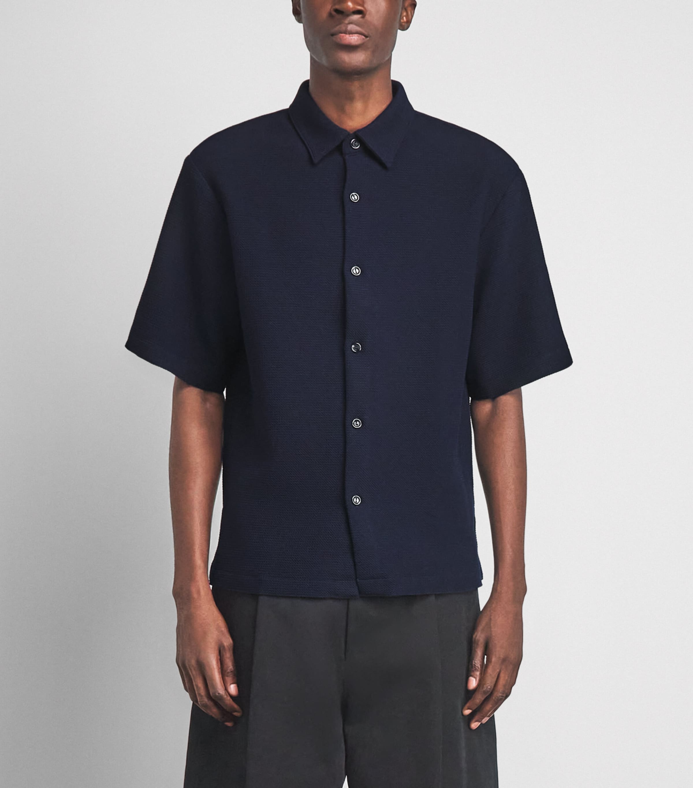 Sandro Paris Mens Textured Short-Sleeve Shirt Navy Blue Image 4
