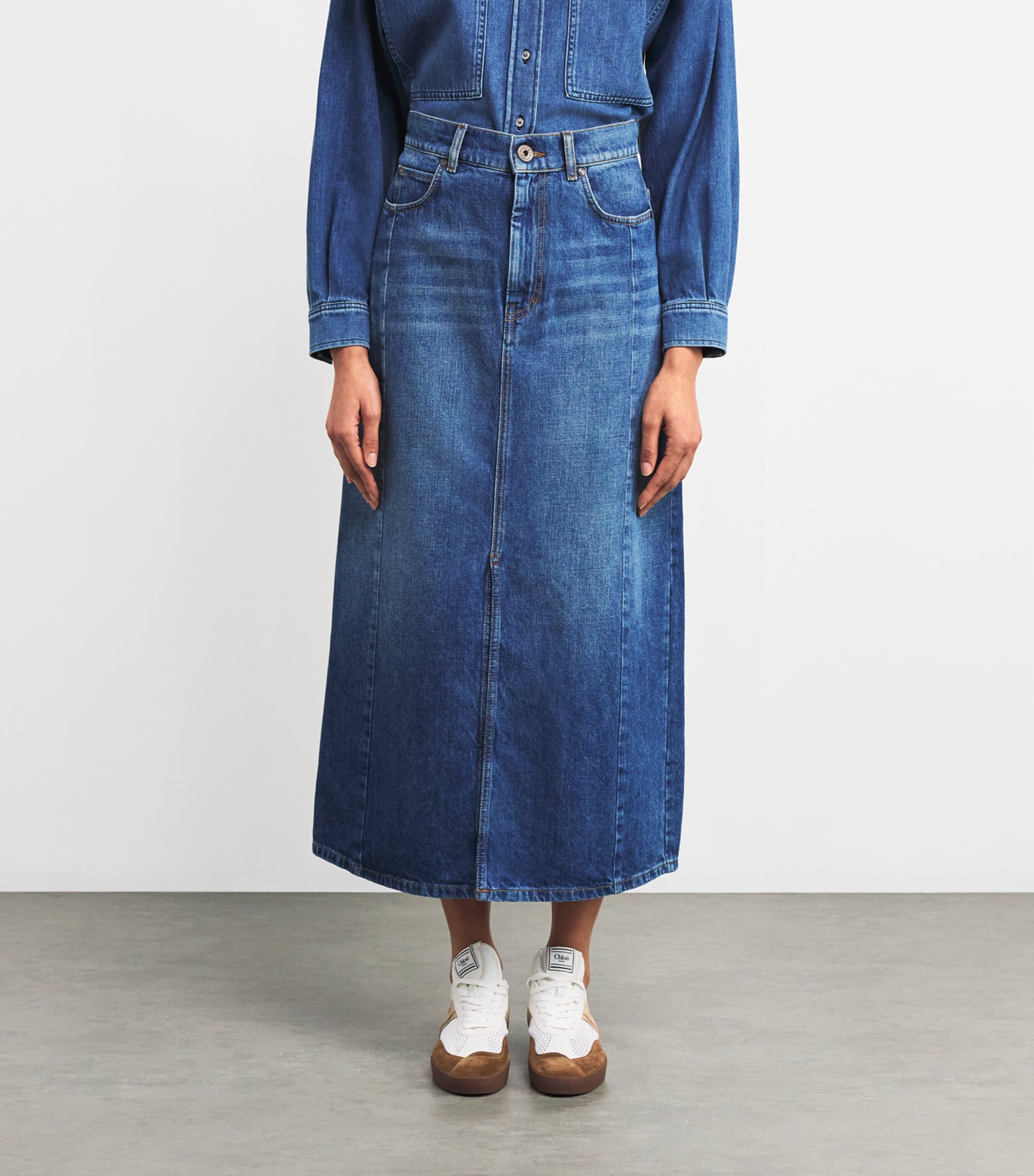 Weekend Max Mara Navy Denim Midi Skirt | Harrods UK