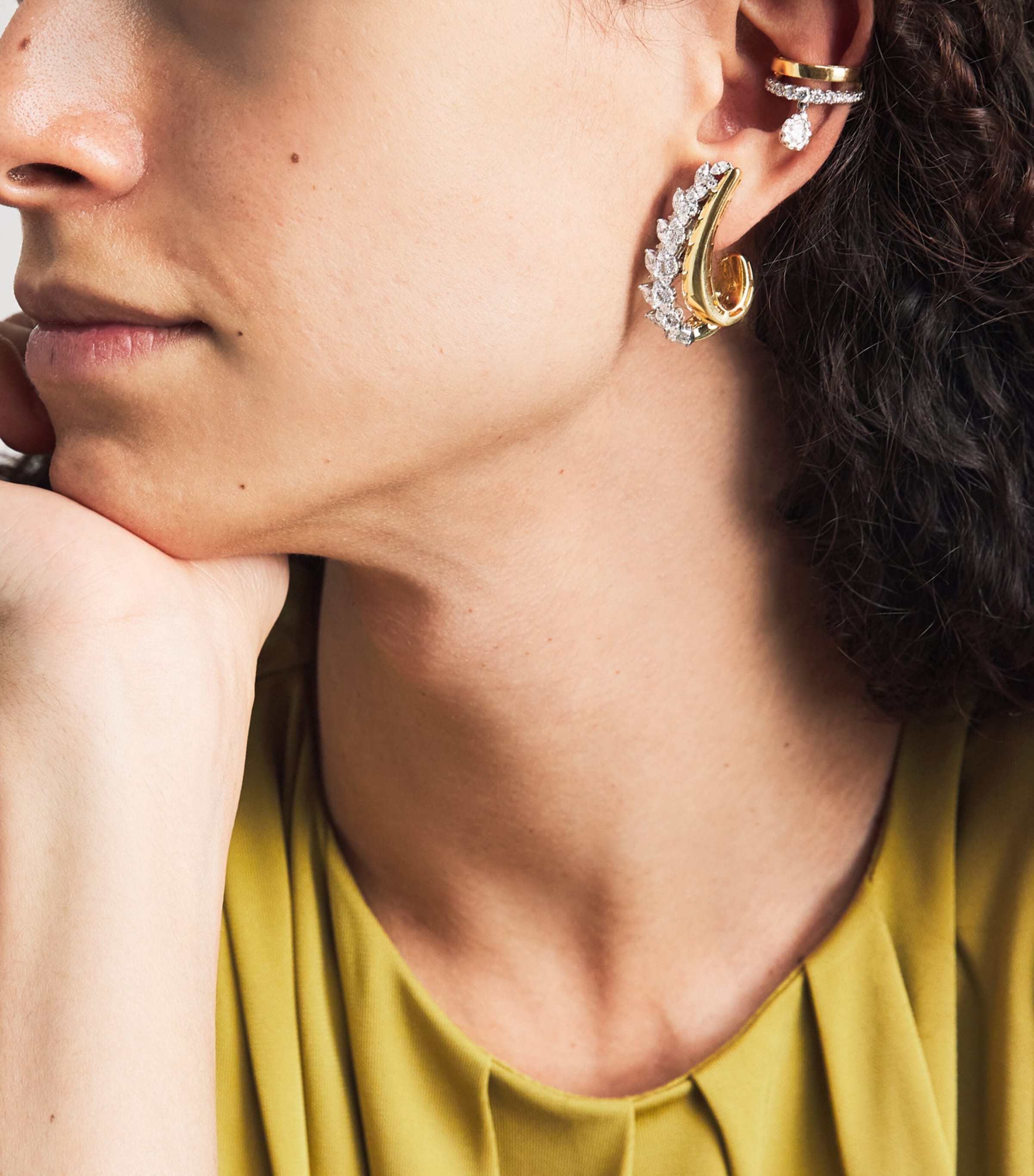 Yeprem Mixed Gold and Diamond Whisper Ear Cuff Image 2