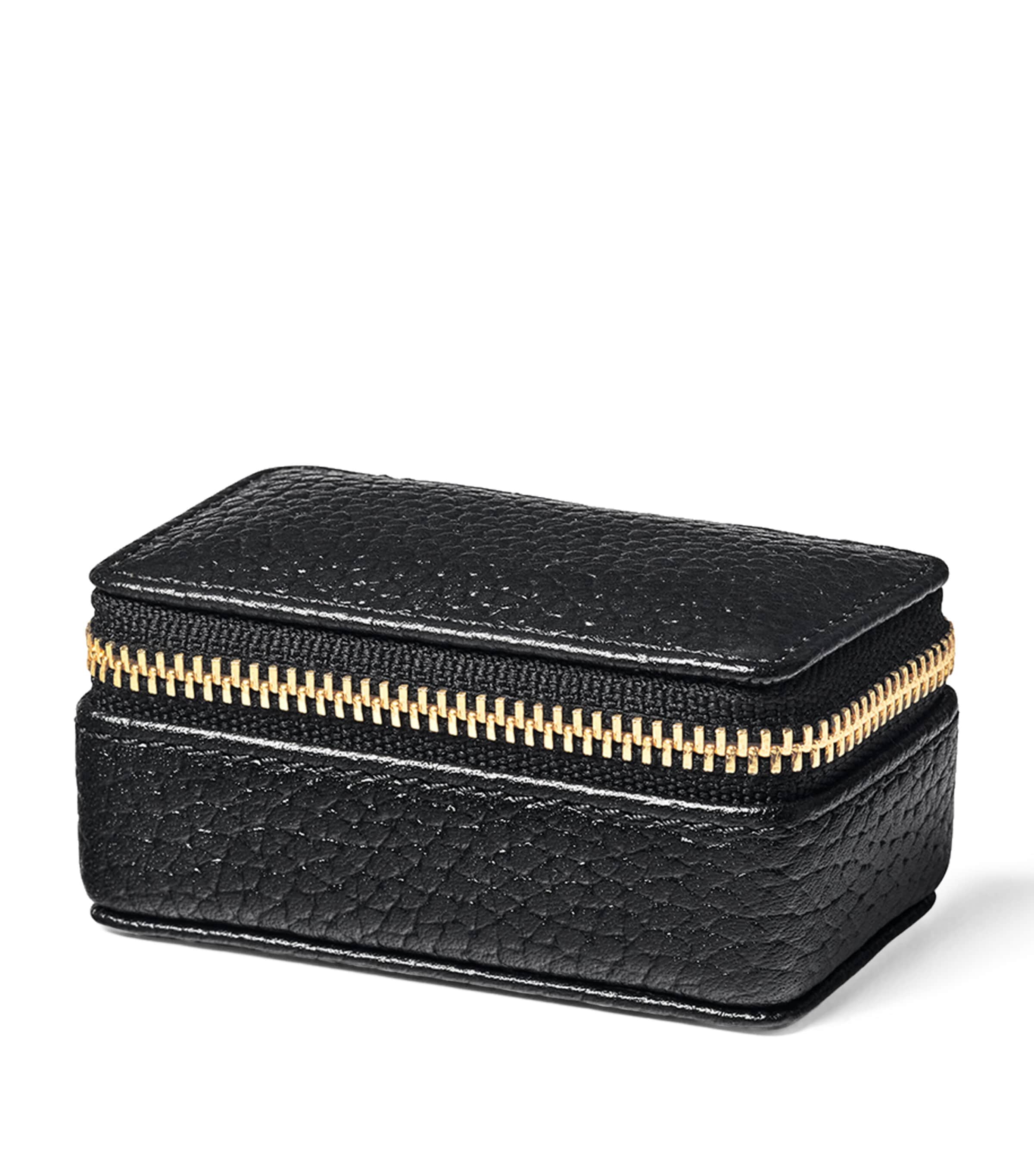 Small Leather Travel Jewellery Box BLACK Image 2