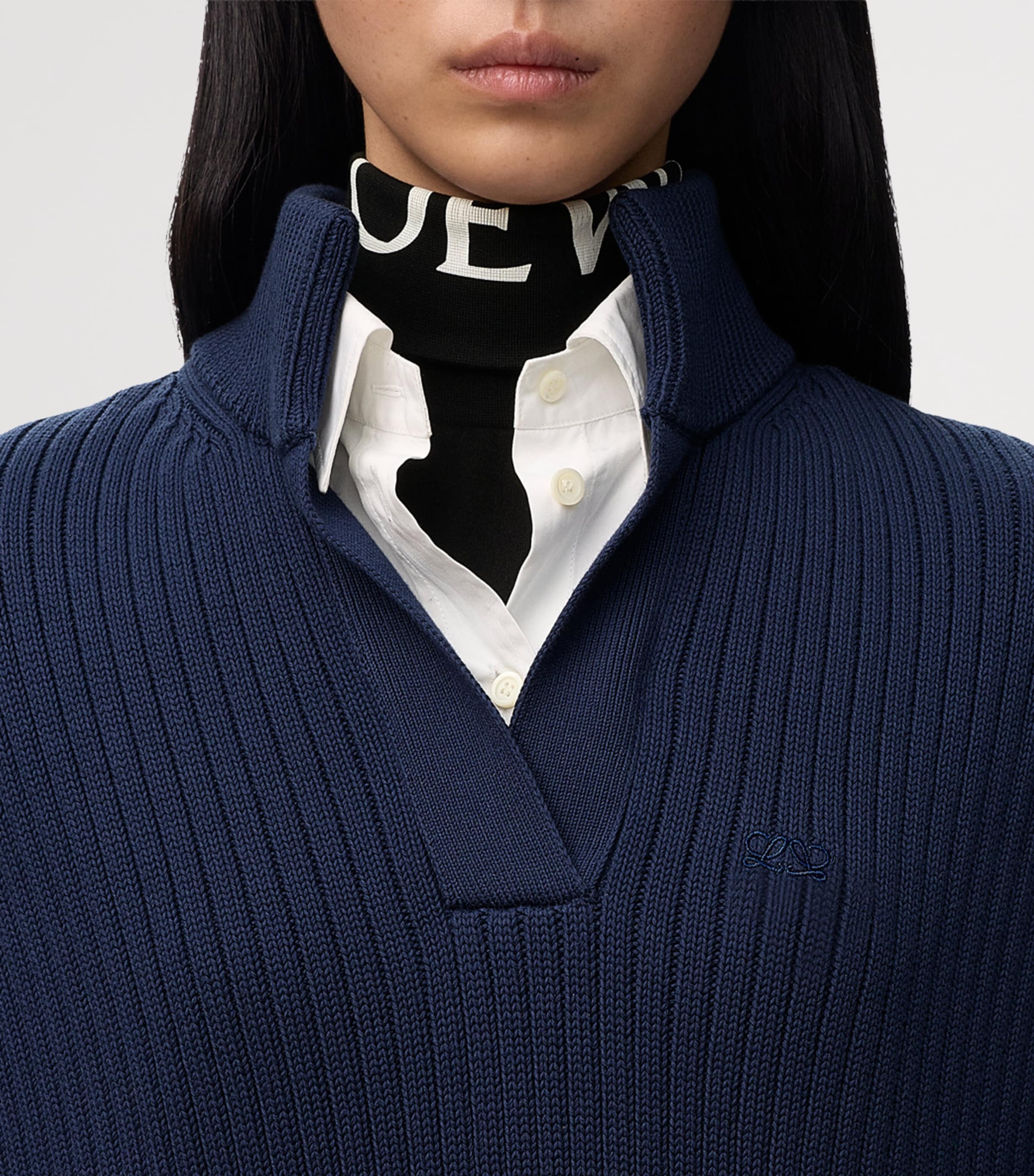 LOEWE Womens Layered Shirt-Sweater Mini Dress Dark Blue Image 5