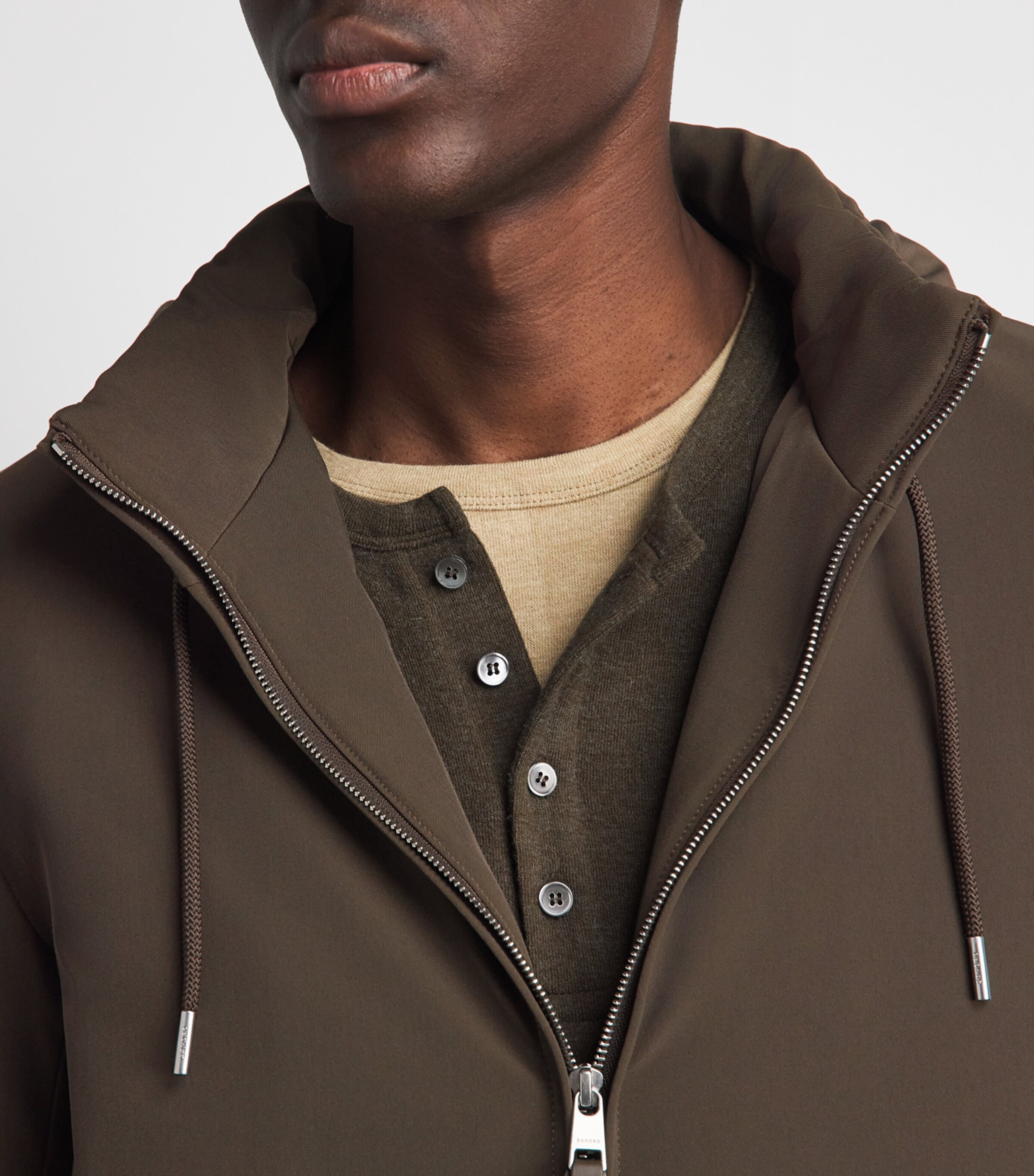 Sandro Paris Mens Padded Hooded Jacket Taupe / Kaki Image 3