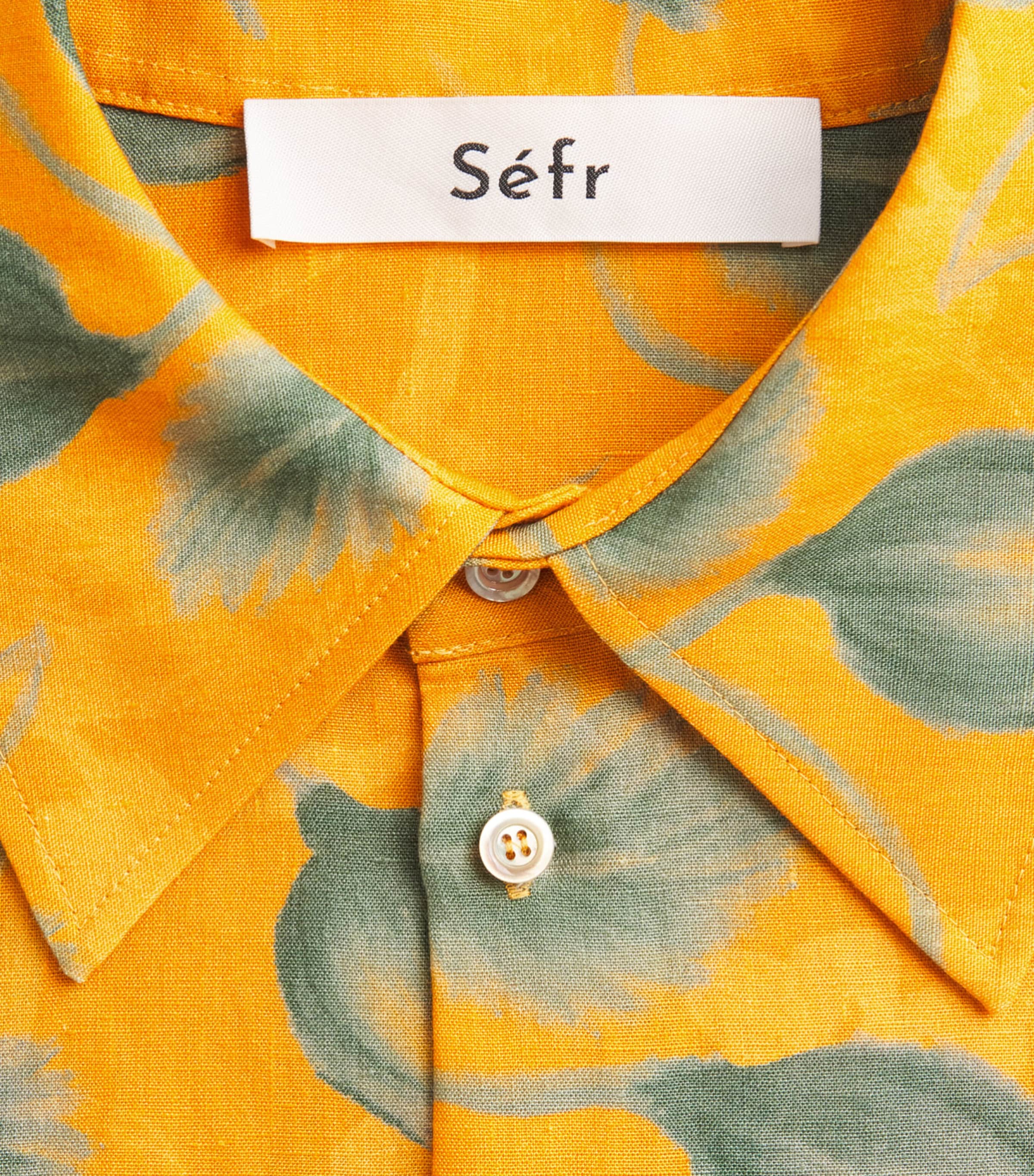 Séfr Mens Linen Leaf Print Dayot Shirt Summer Gogh Orange Image 6