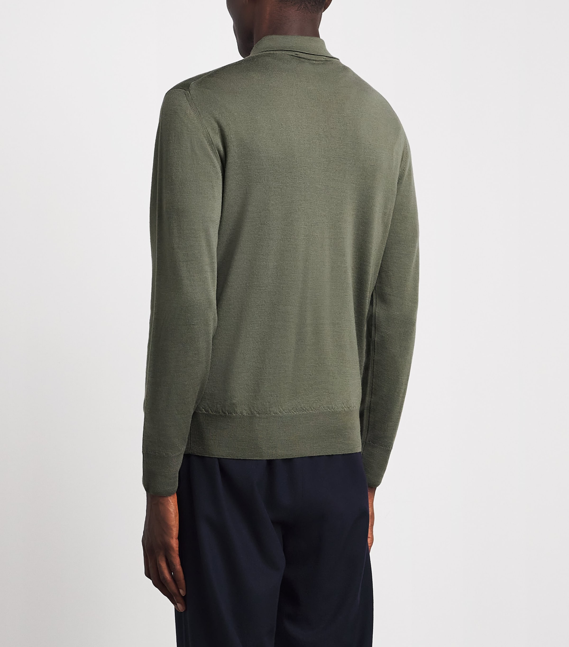Canali Mens Wool Quarter-Zip Polo Sweater Green Image 5