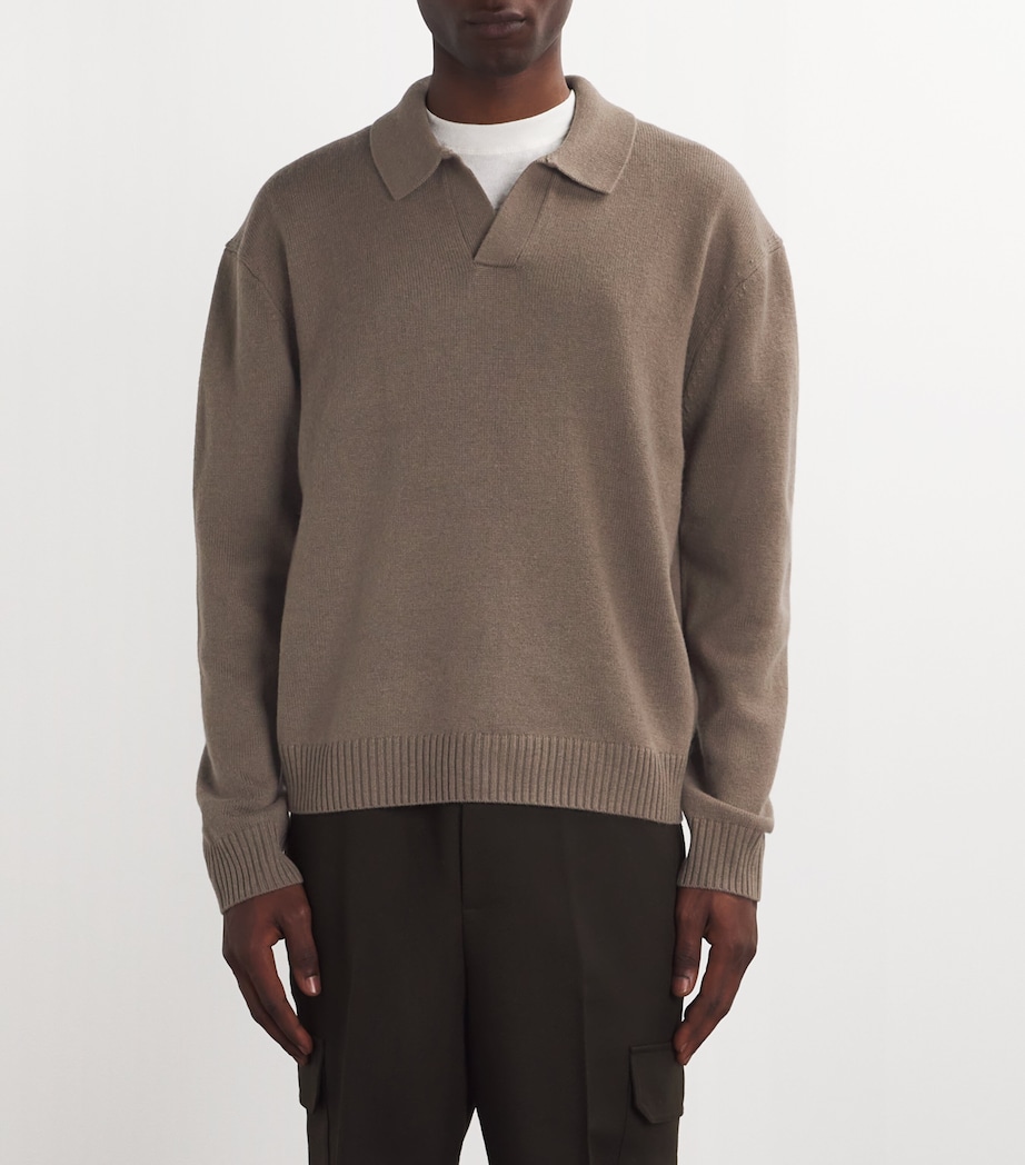 FRAME Mens Wool-Silk Polo Sweater Soft Mocha Image 3