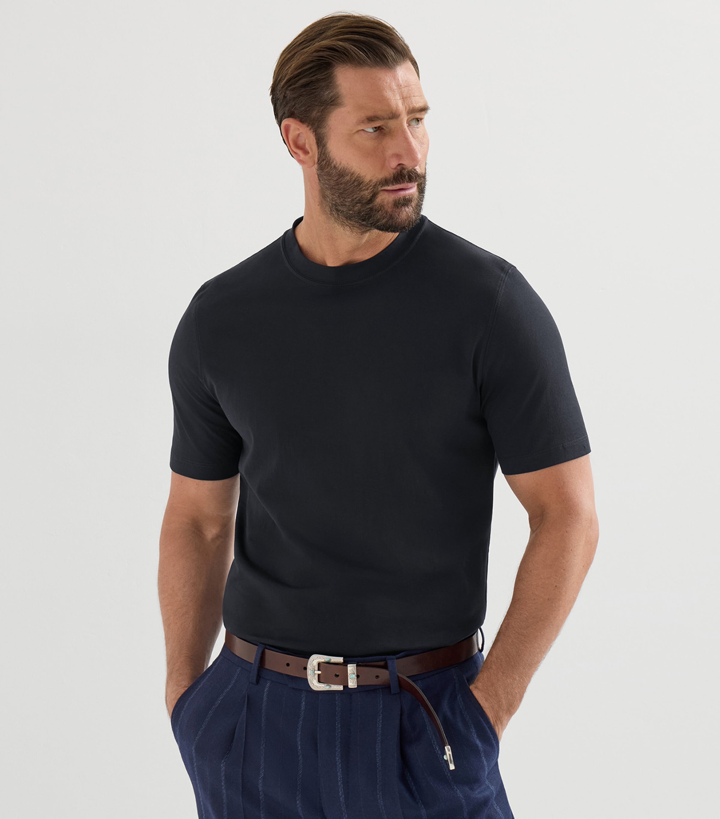 Brunello Cucinelli Mens Cotton Crew-Neck T-Shirt Blue Image 2