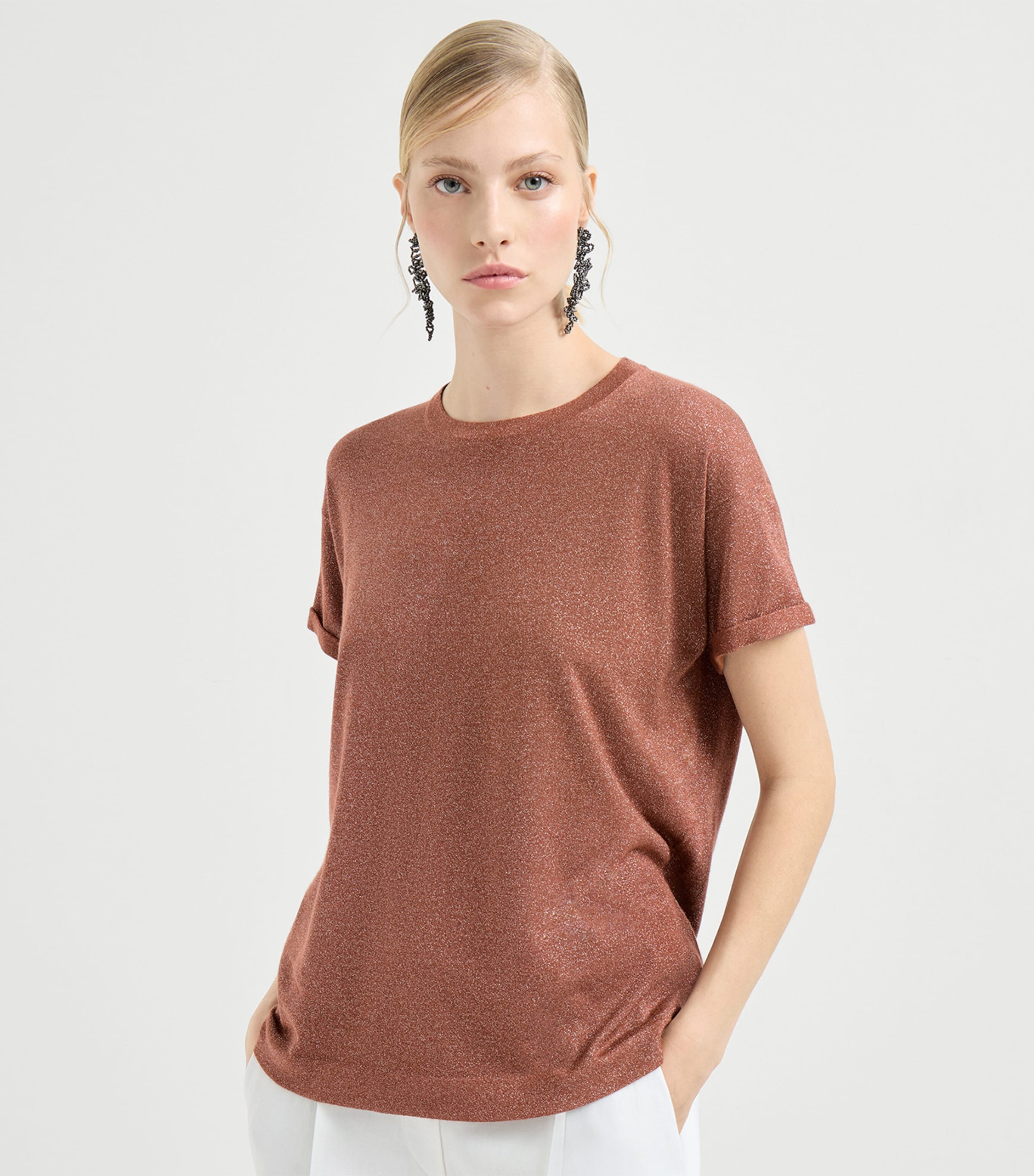 Brunello Cucinelli Womens Cashmere-Blend Sparkling T-Shirt Image 3