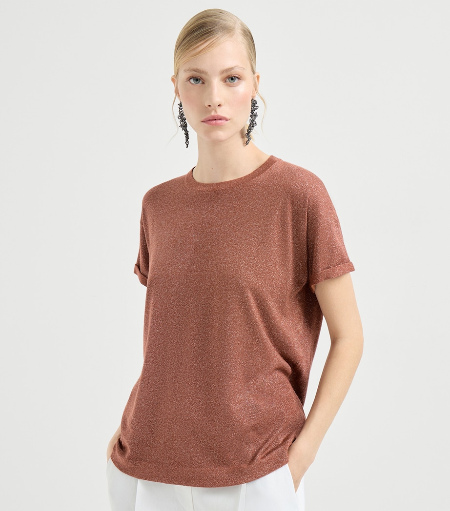 Brunello Cucinelli Womens Cashmere-Blend Sparkling T-Shirt Image 3