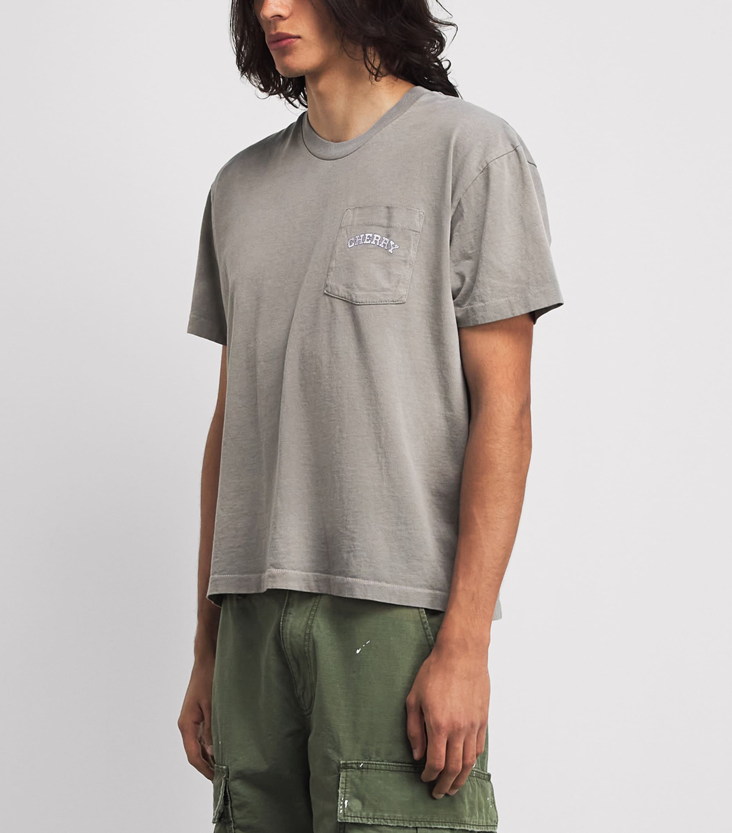 Cherry Los Angeles Mens Cotton Palamino Pocket T-Shirt Light Charcoal Image 4