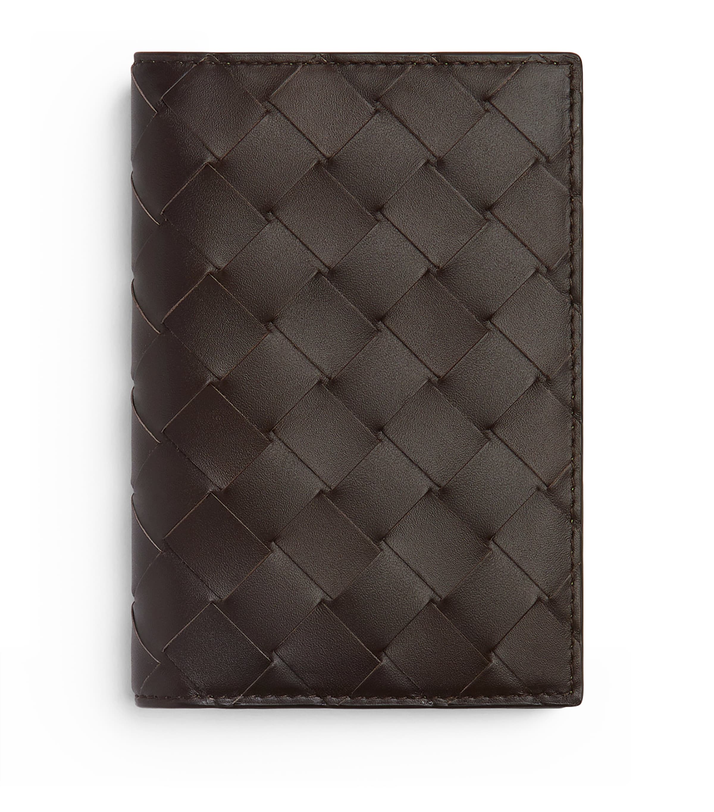 Bottega Veneta Leather Intrecciato Bifold Passport Cover In Brown