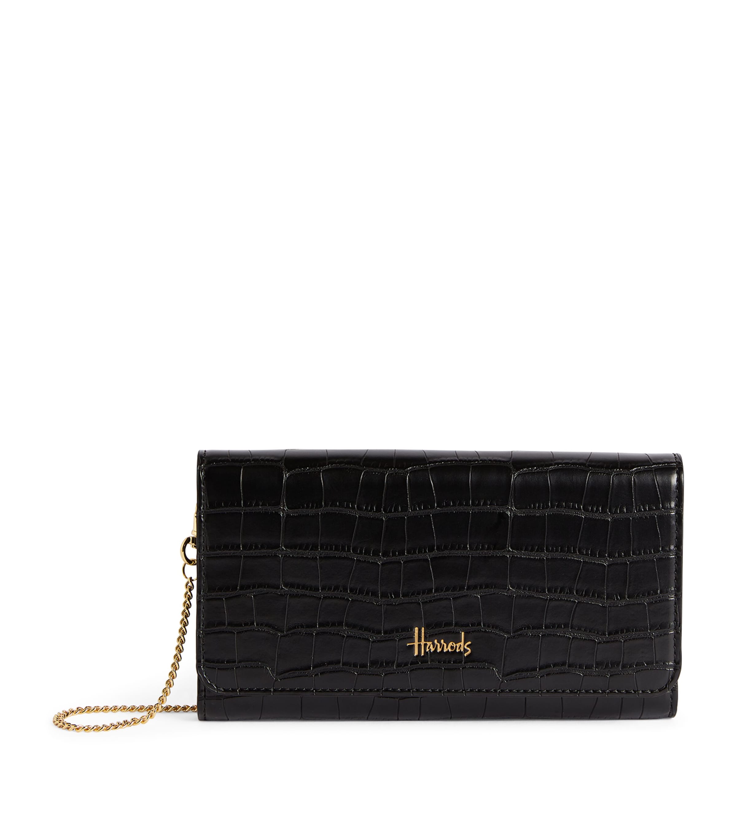 Shop Harrods Croc-embossed Oxford Chain Wallet In Black