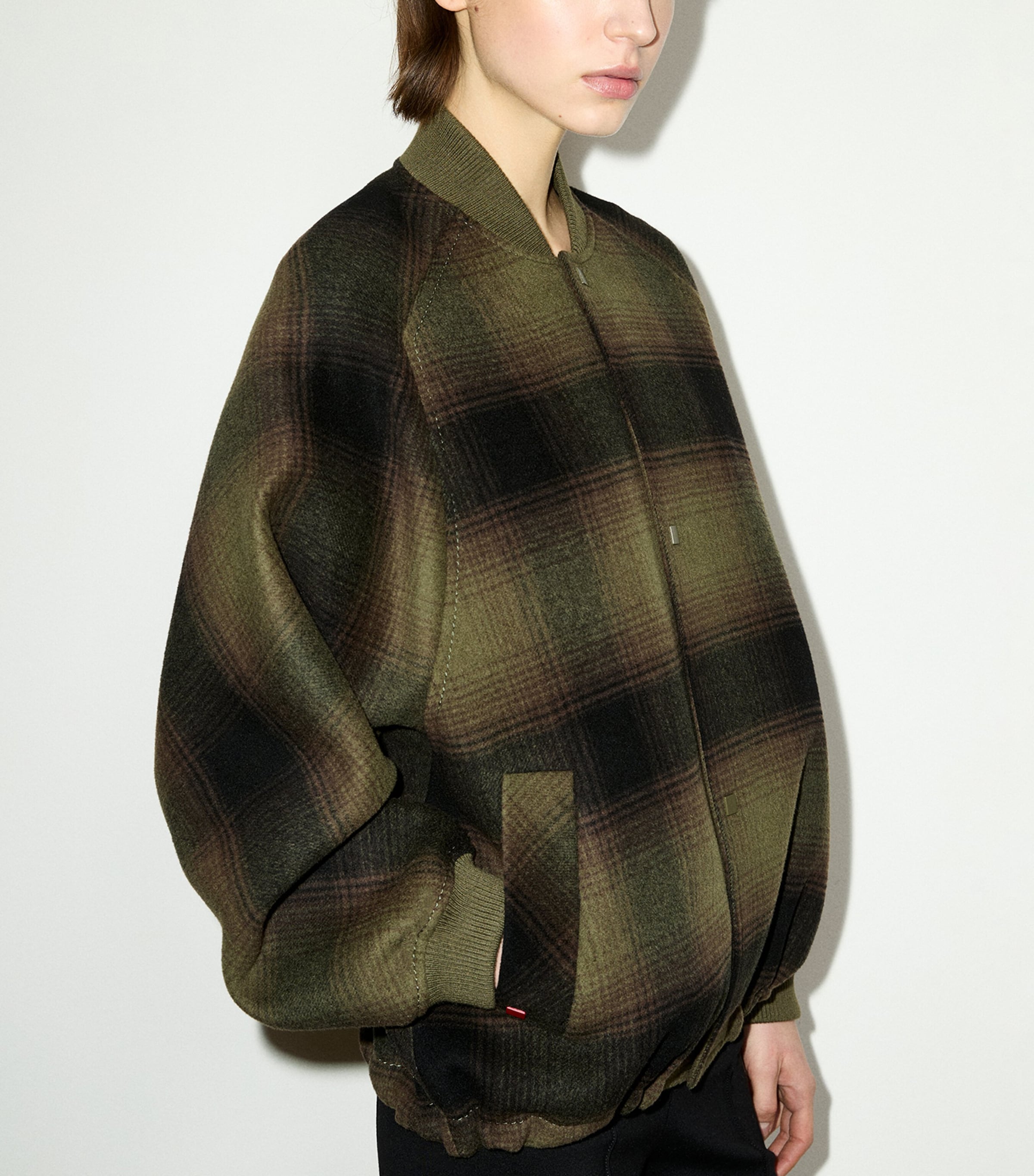 MAX&Co. Womens Virgin Wool Plaid Bomber Jacket Green Image 5