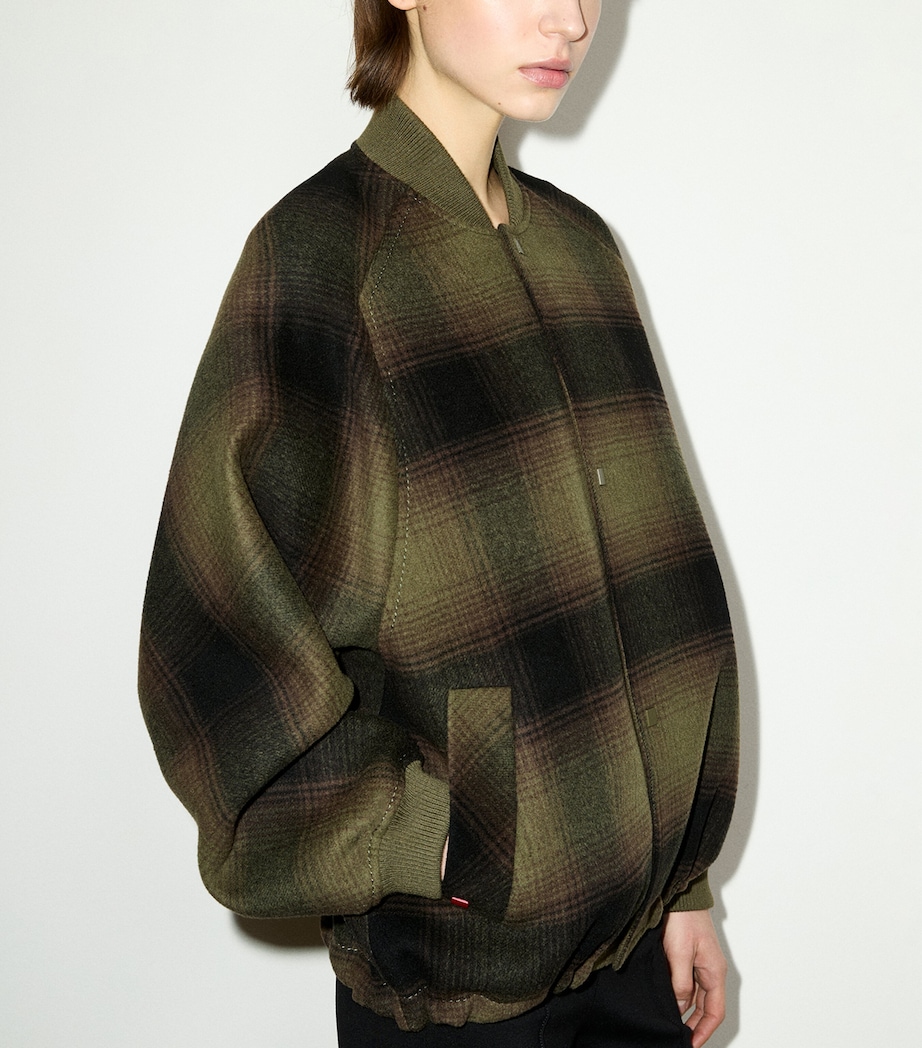 MAX&Co. Womens Virgin Wool Plaid Bomber Jacket Green Image 5