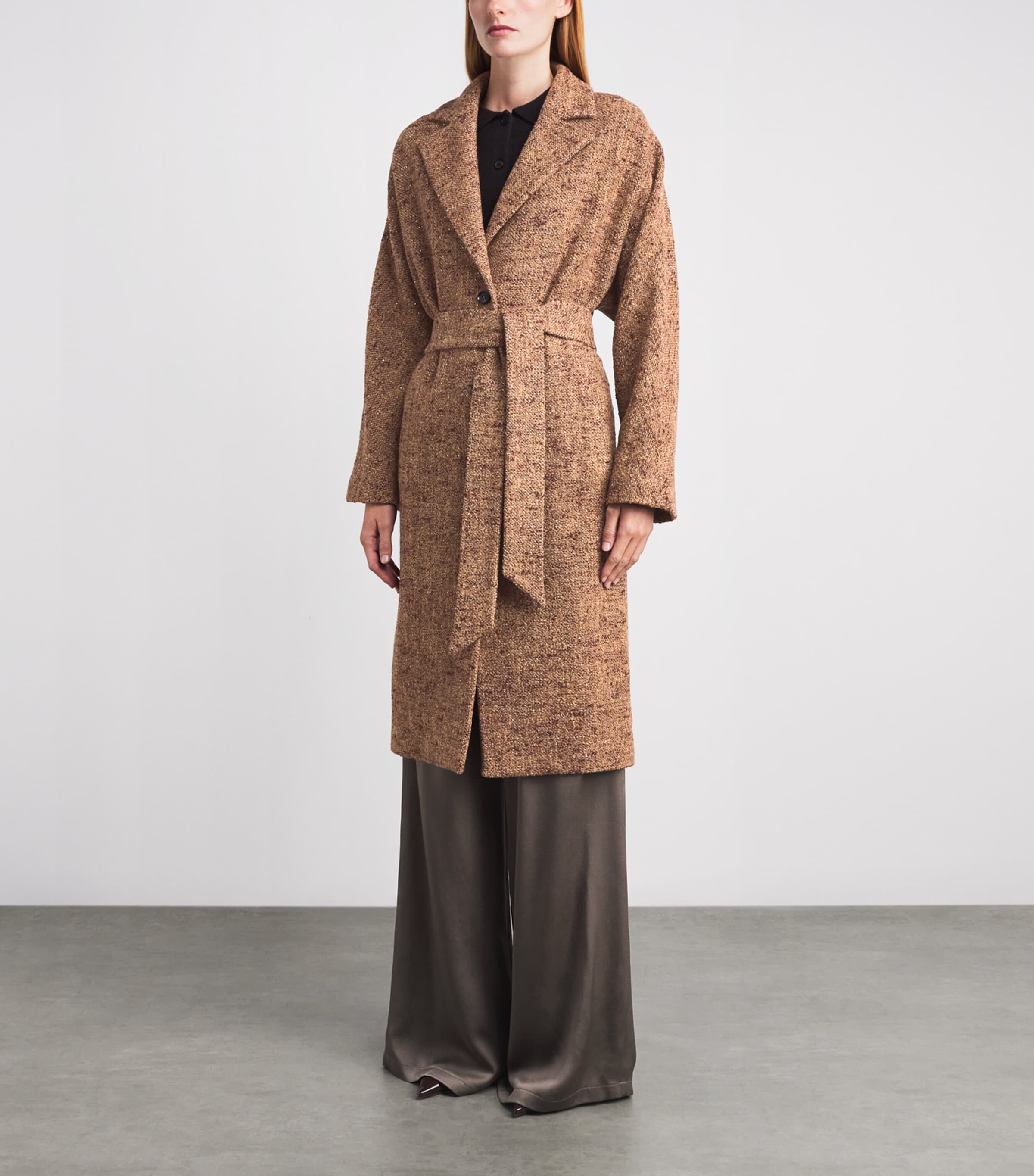 Kiton Womens Wool-Alpaca Single-Breasted Coat Beige / Burgundy Image 4