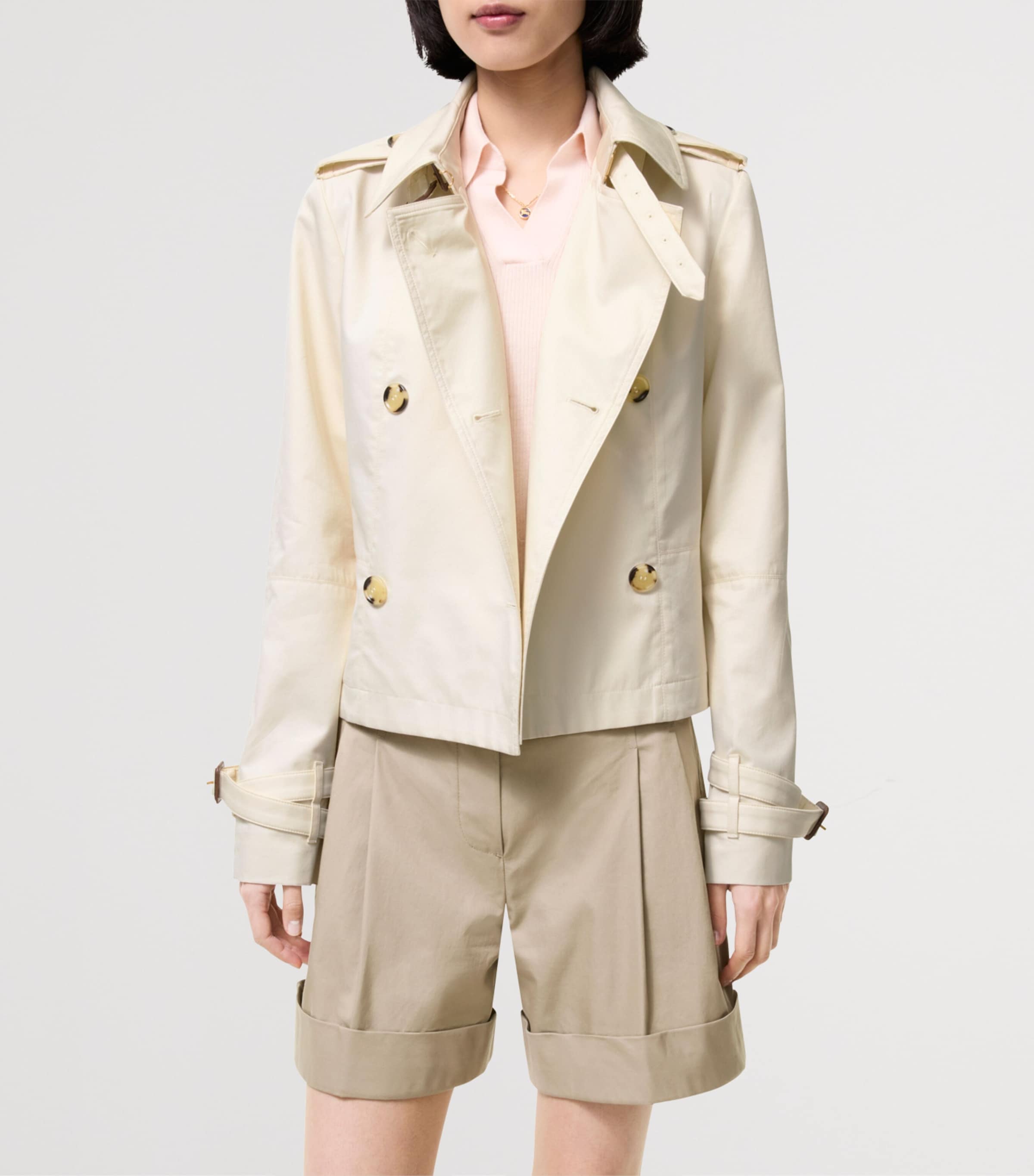 Burberry Womens Tropical Gabardine Swarby Trench Jacket Tundra White Image 3