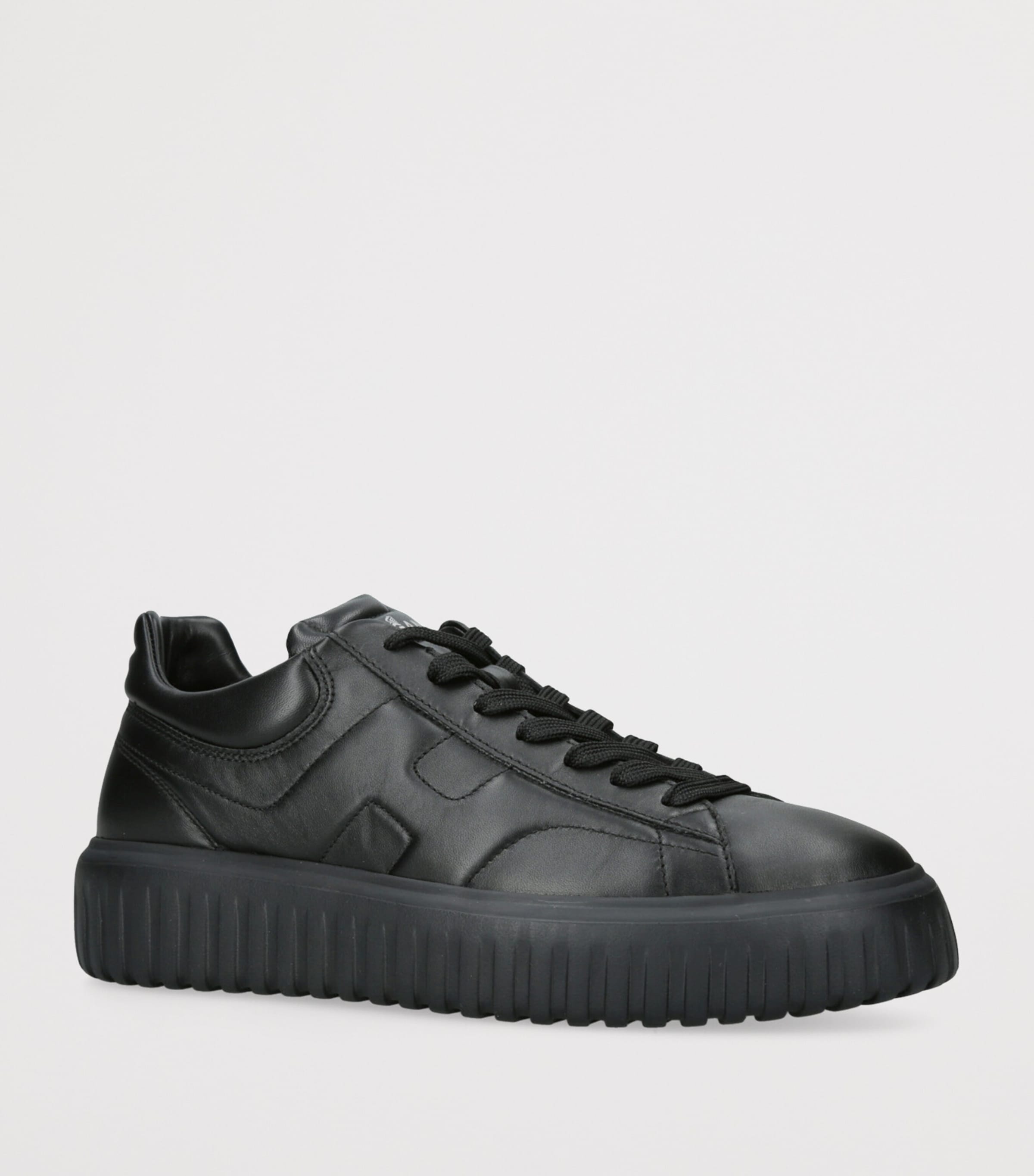 Leather H-Stripes Tread Sneakers BLACK Image 3