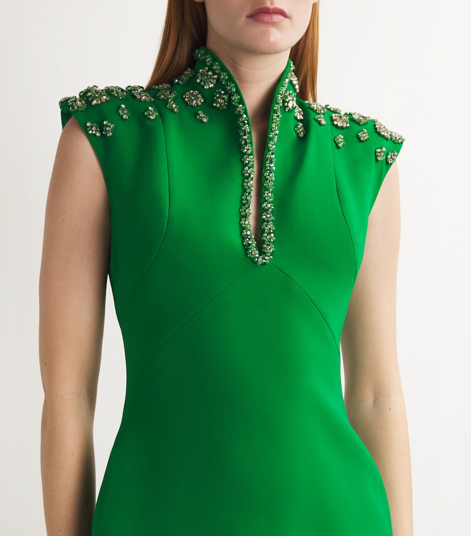 SABINA BILENKO Green Crepe Embellished Heather Midi Dress | Harrods US SABINA BILENKO Green Crepe Embellished Heather Midi Dress | Harrods US