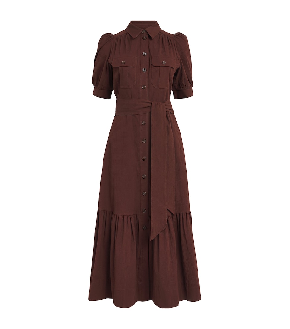 ME+EM Womens Stretch-Cotton Seersucker Midi Shirt Dress Cinnamon Brown Image 1