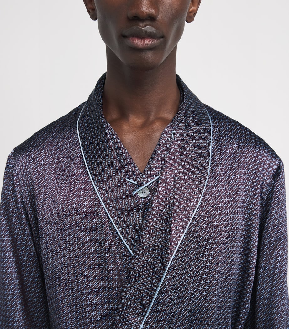Silk Snaffle Print Night Robe BURGUNDY Image 4