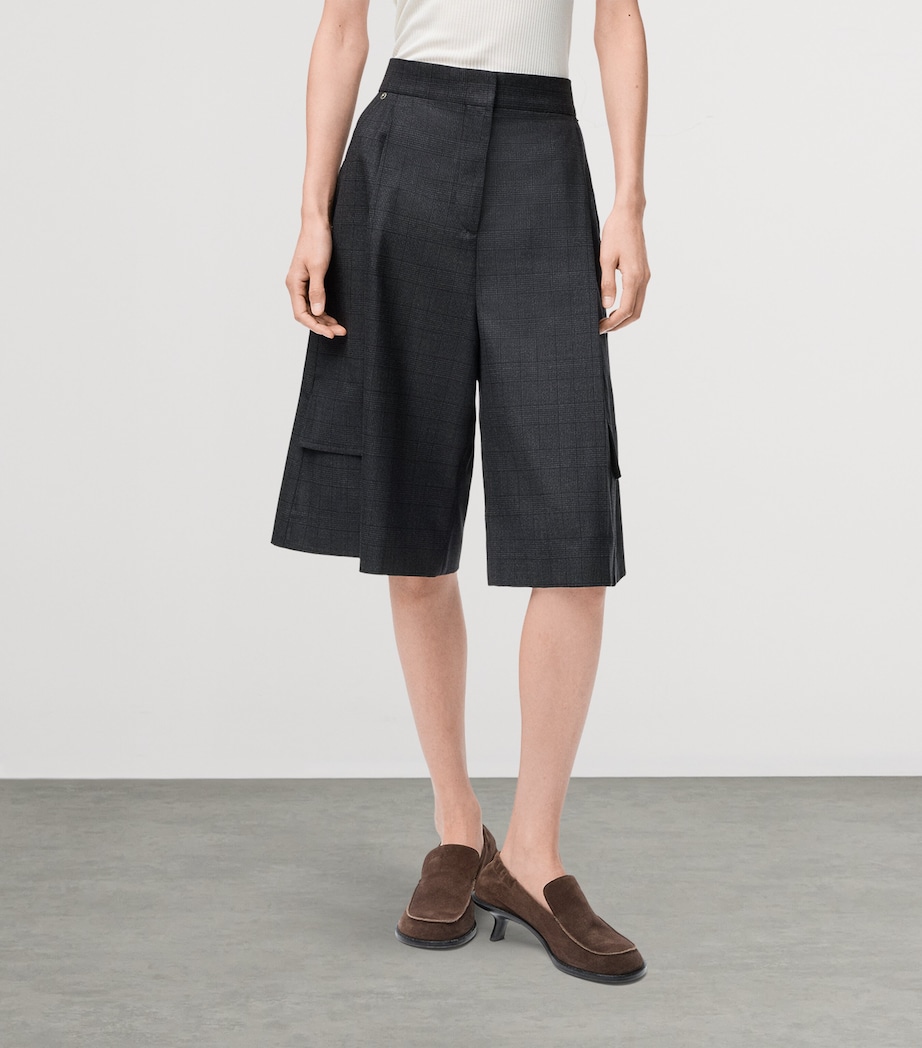 Wool-Blend Check Cargo Shorts DARK GREY Image 3
