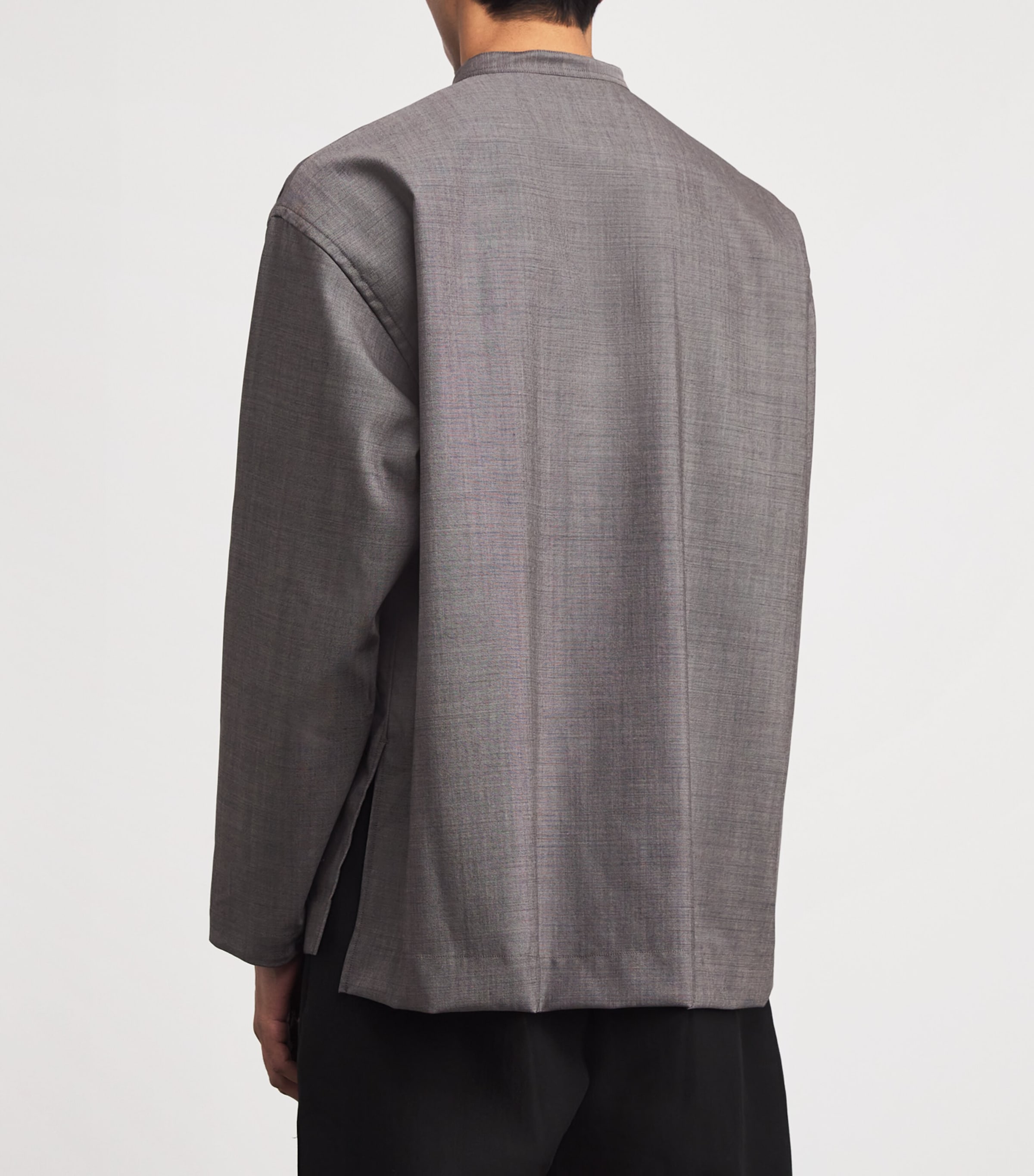 Wool Grandad-Collar Shirt WARM GREY Image 4