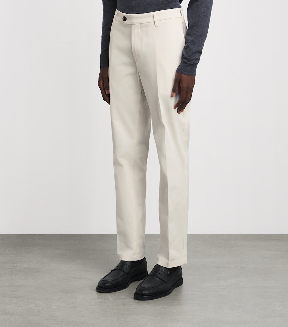 Pal Zileri Mens Stretch-Cotton Twill Chinos White Image 4