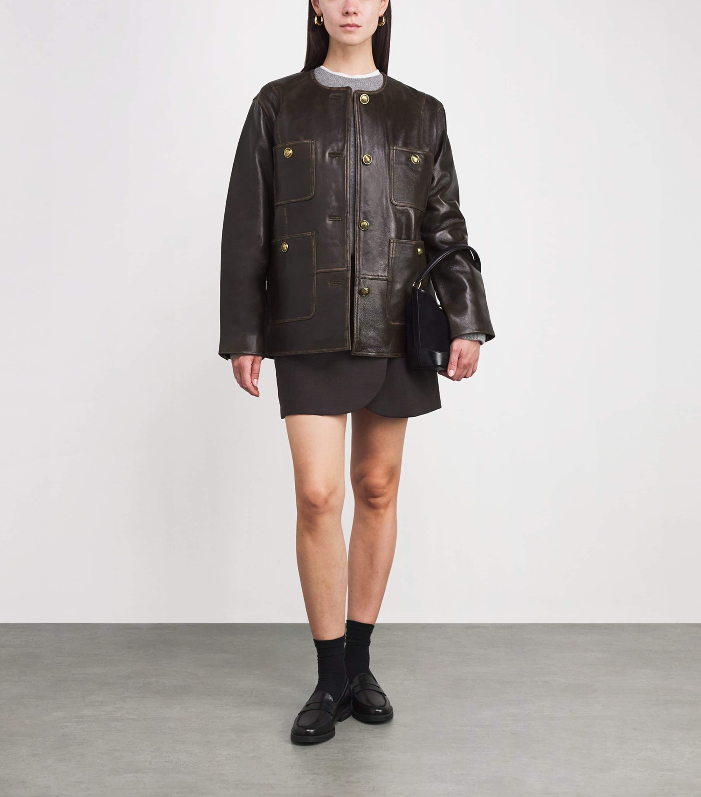 Leather Distressed Jacket BLACK BROWN Image 2