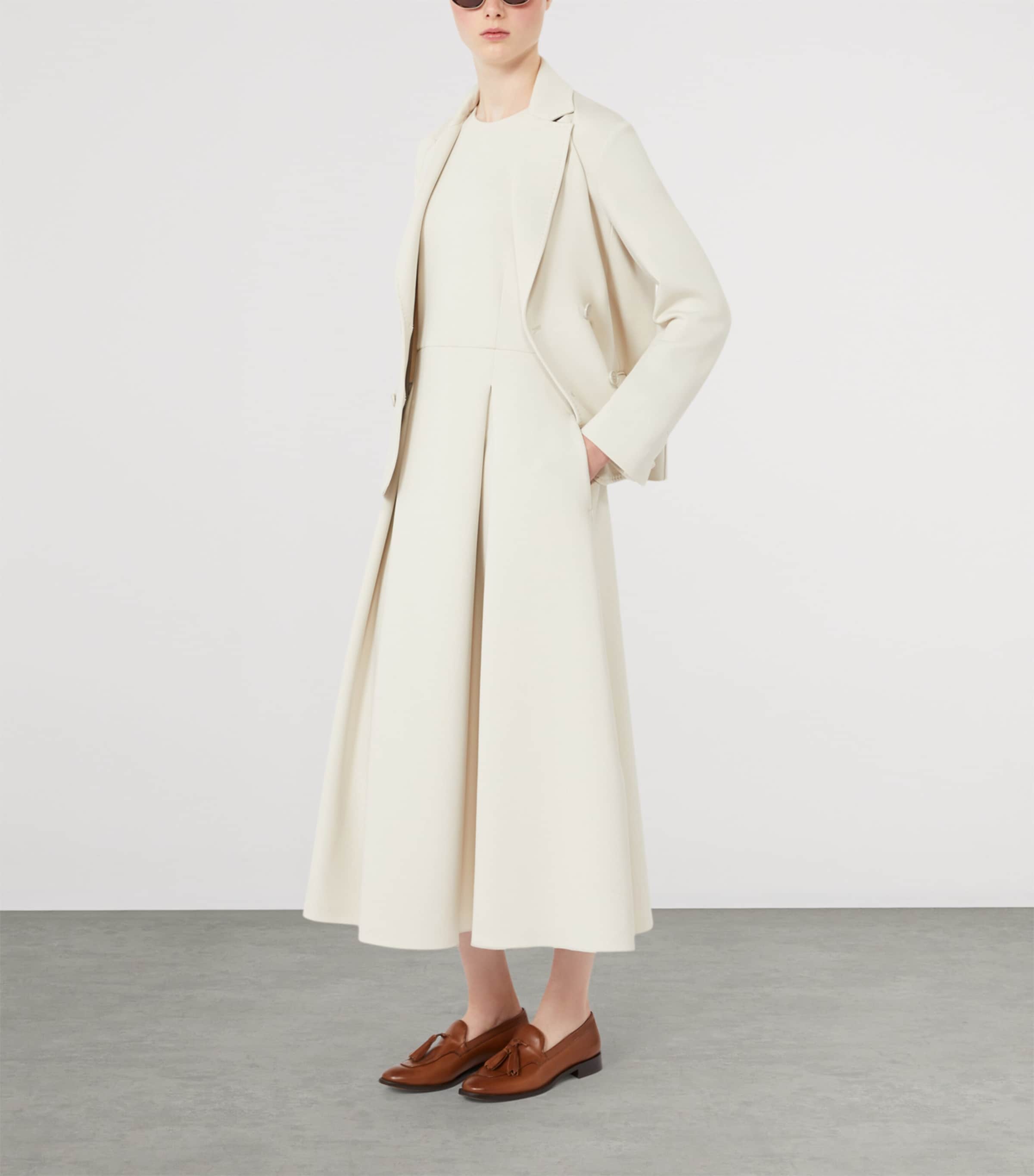 Max Mara Womens Cotton-Blend Pleated Midi Dress Beige Image 4