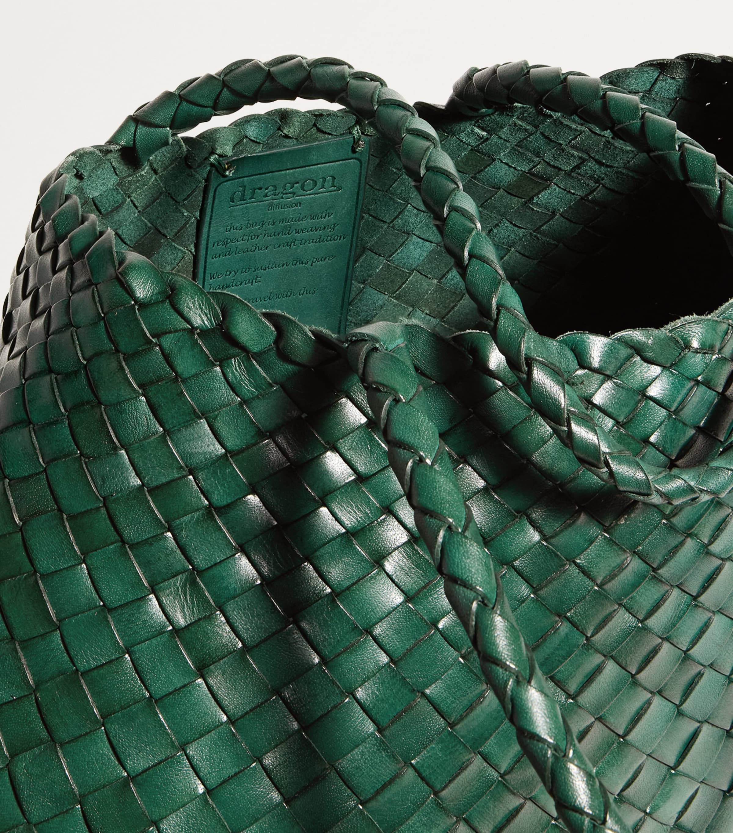 Large Leather Woven Santa Croce Tote Bag FOREST Image 6