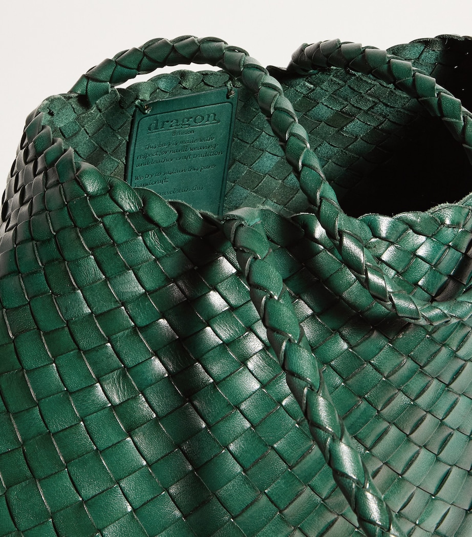 Large Leather Woven Santa Croce Tote Bag FOREST Image 6