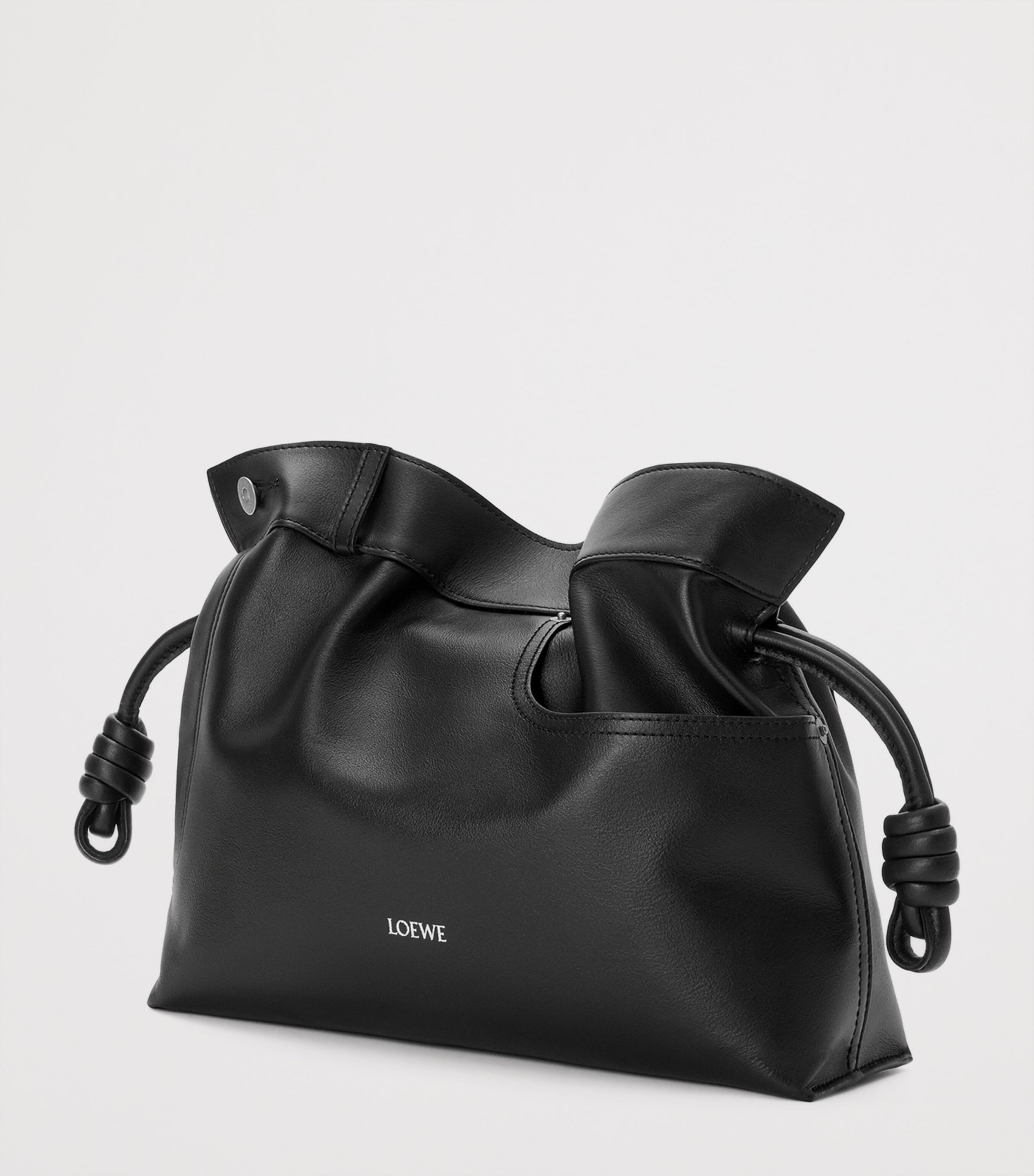 Leather Jean-Detail Flamenco Clutch Bag BLACK Image 2