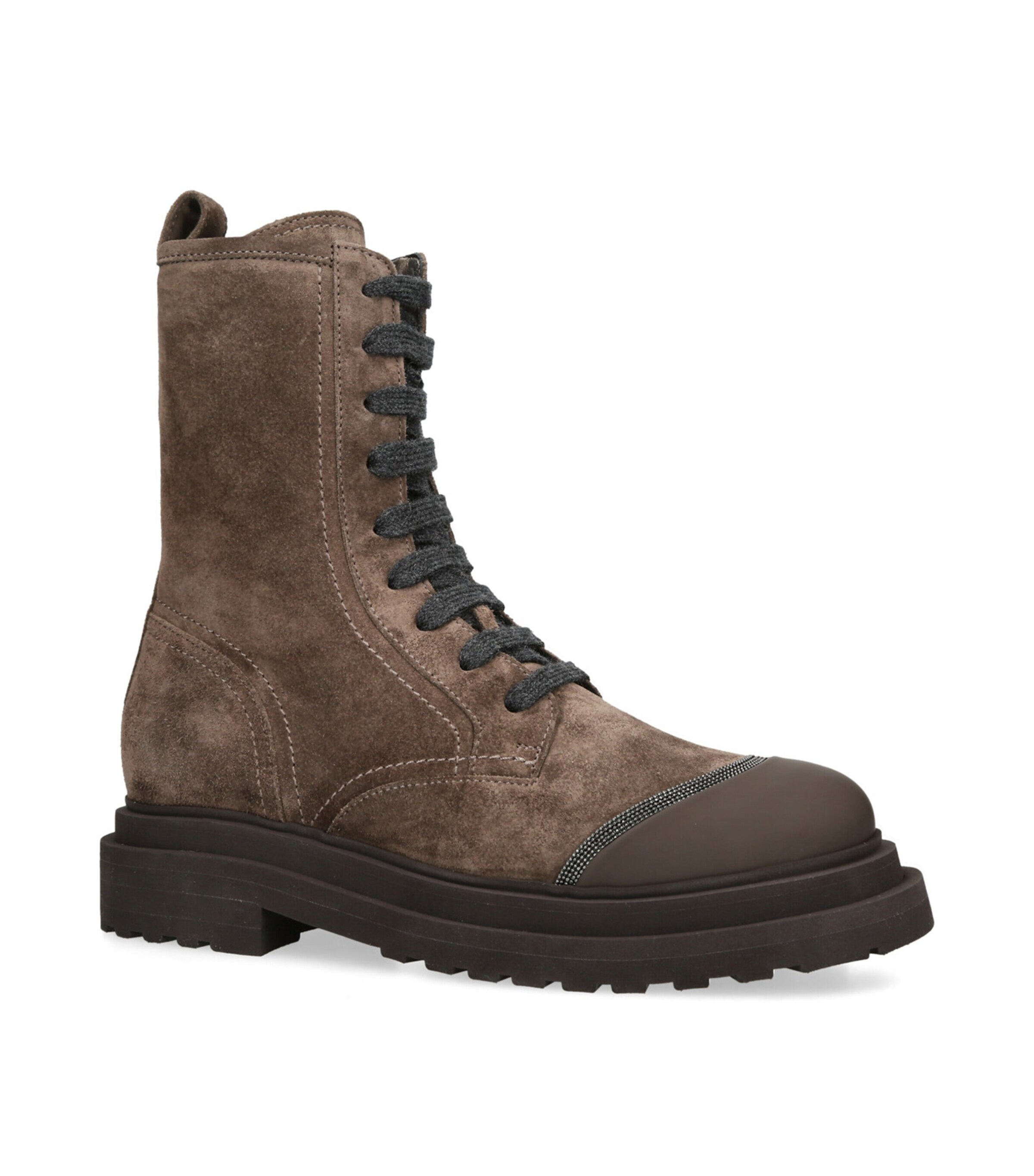 Brunello Cucinelli Suede Lace-Up Boots Dark Brown Image 3