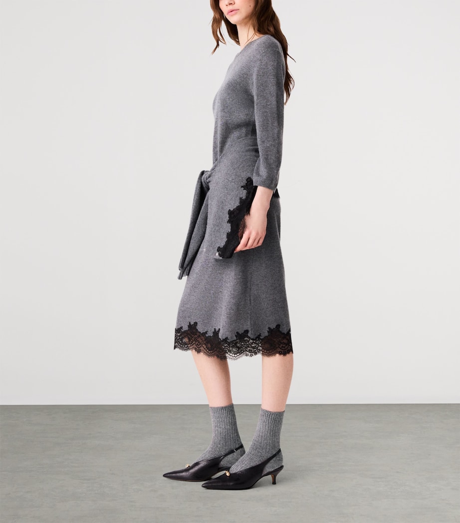 Maje Womens Wool Lace-Trim Midi Dress Grey/black Image 3