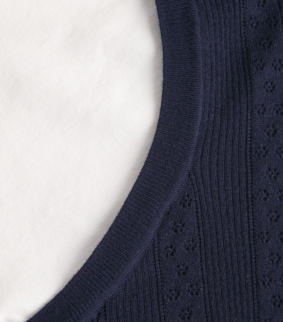 Sandro Paris Womens Pointelle Layered Sweater Navy Blue Image 6