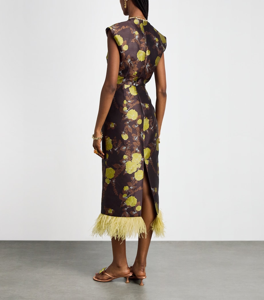 La Doublej Womens Feather-Trim Sleek Midi Dress Devon Image 4