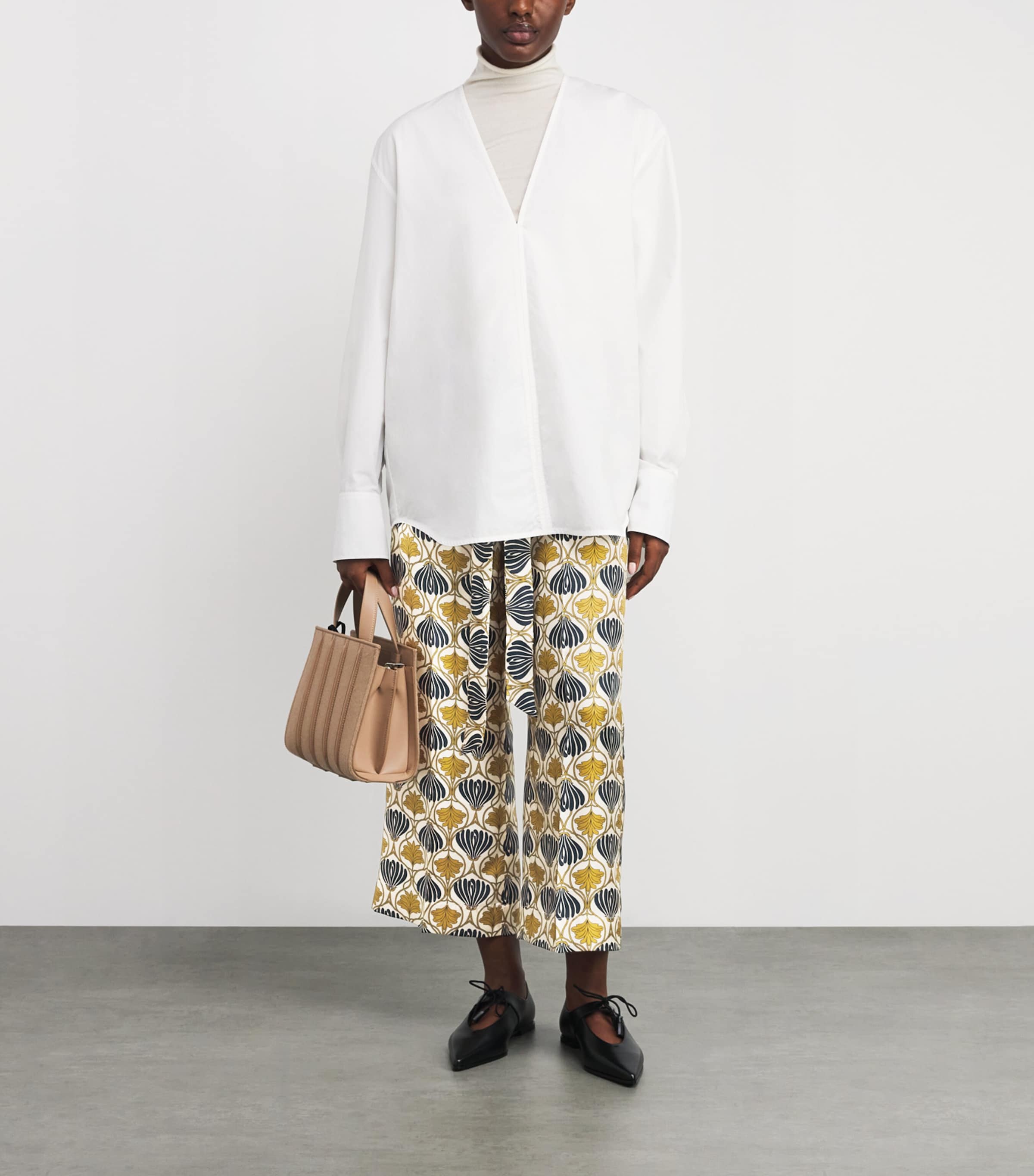 Silk Printed Wide-Leg Trousers MUSTARD Image 2