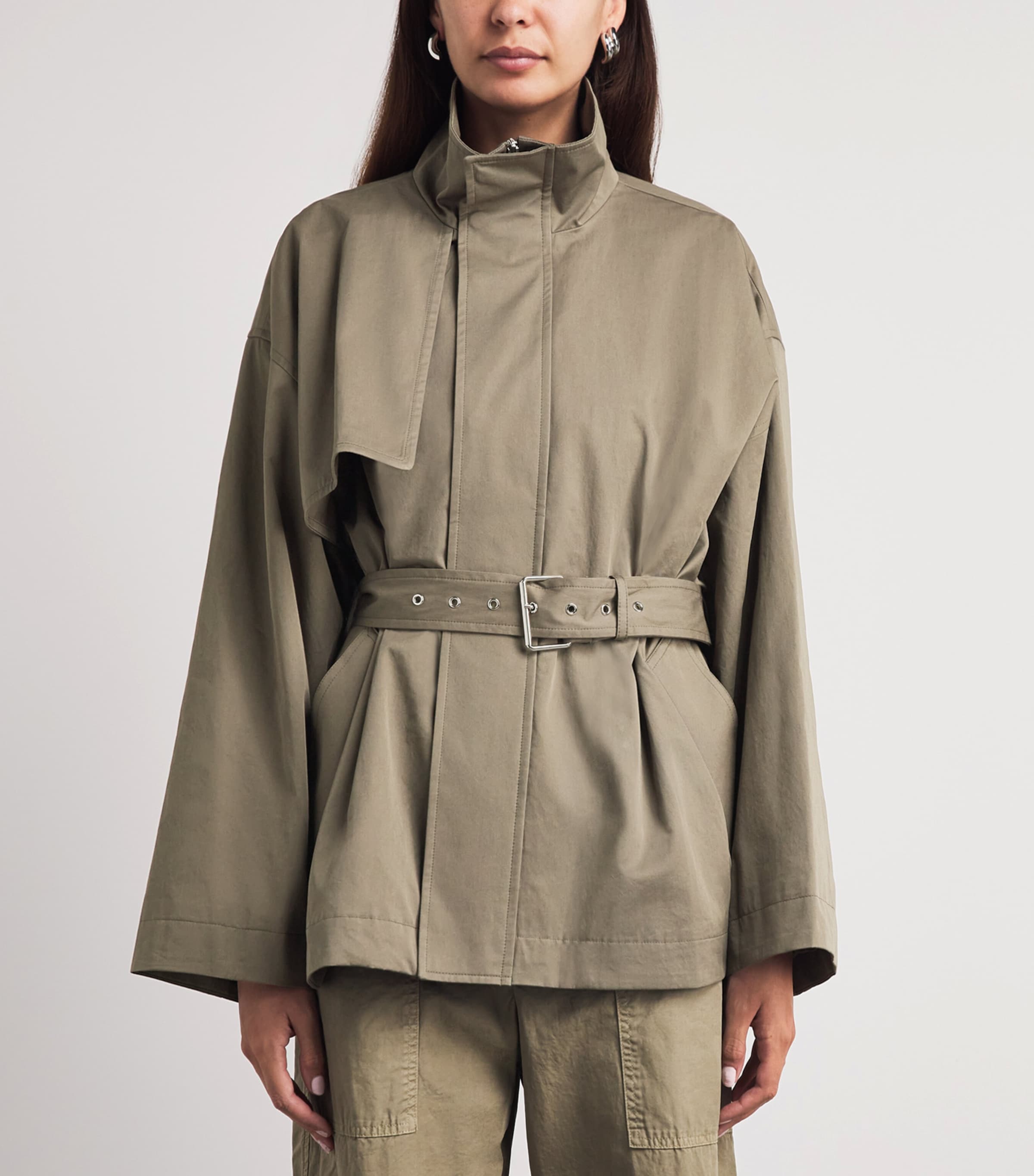 FRAME Womens The Field Short Trench Coat Army Image 4