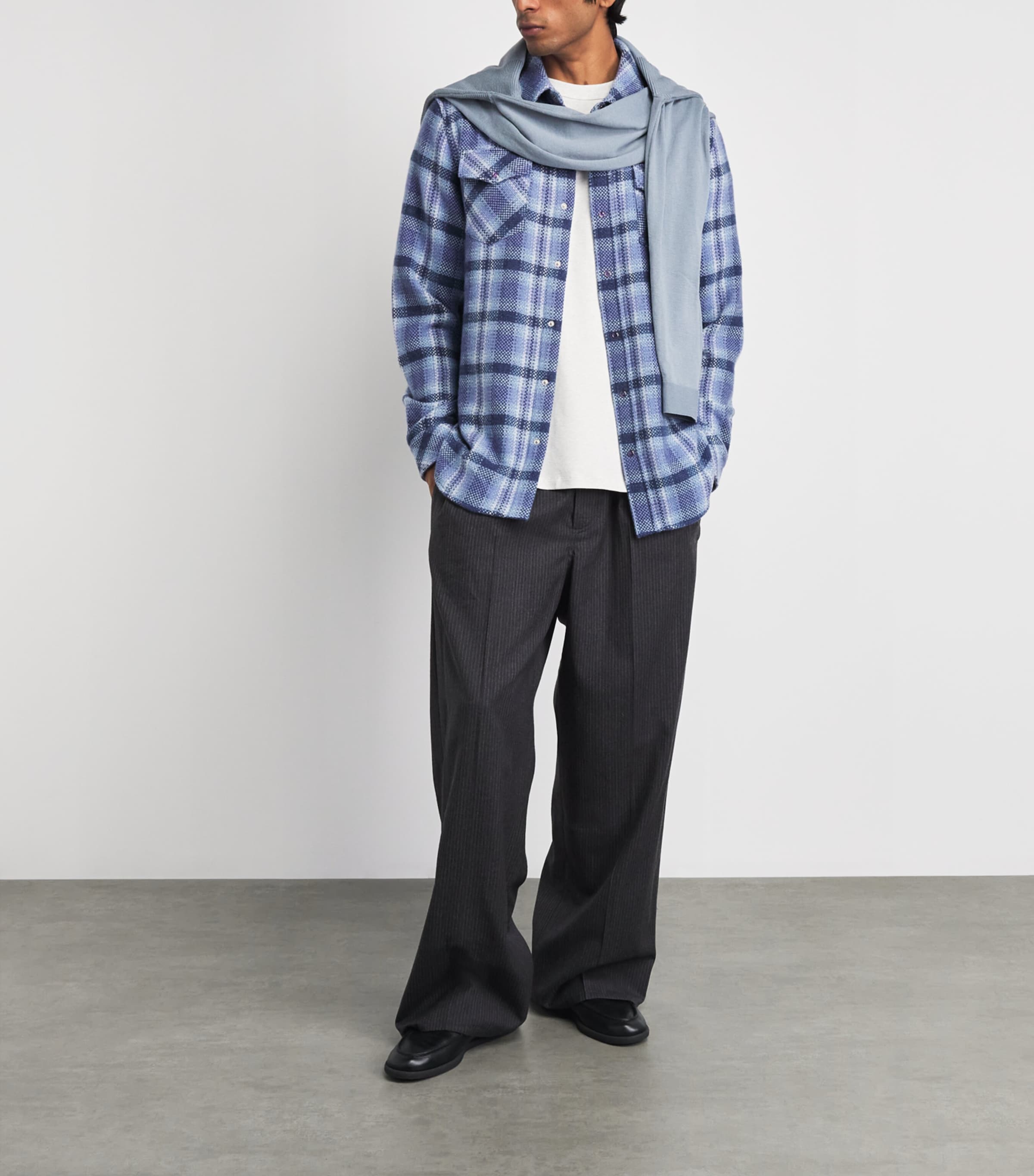 God's True Cashmere Mens Cashmere Check Uniform Shirt Amethyst Image 2