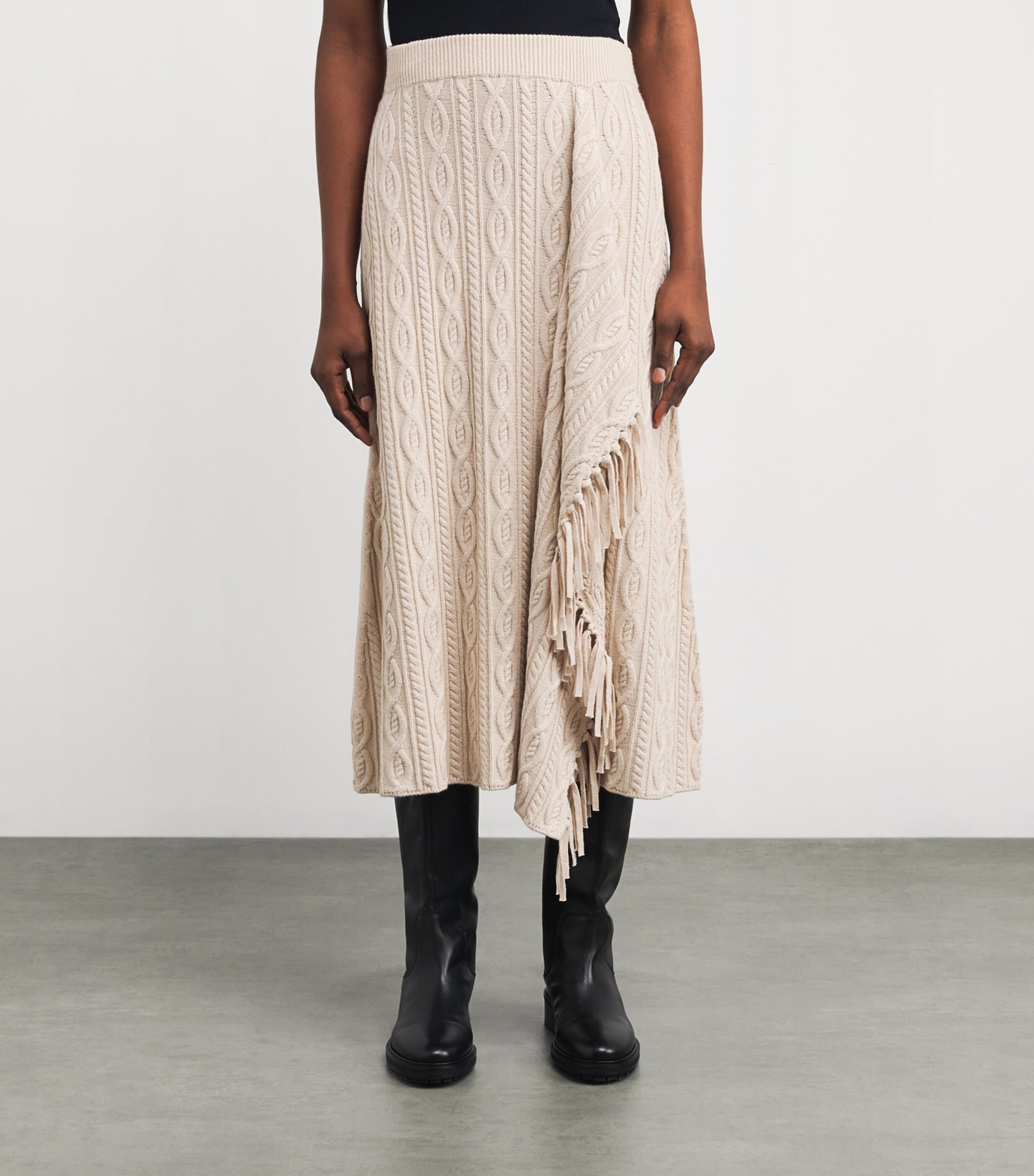 Simkhai Beige Cotton-Wool Kara Midi Skirt | Harrods US